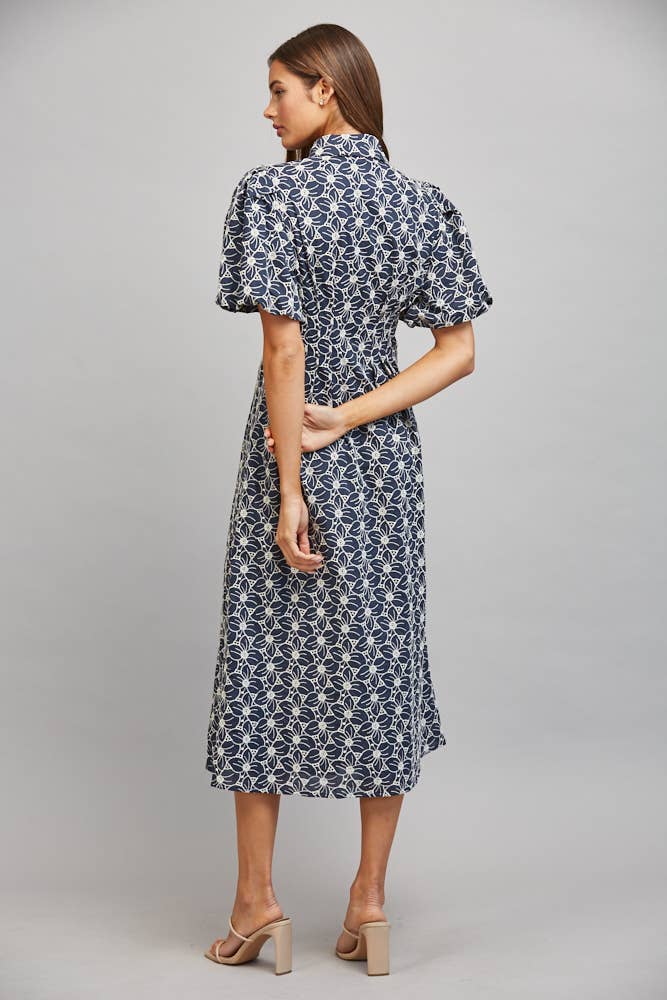 FLORAL EYELET MIDI DRESS