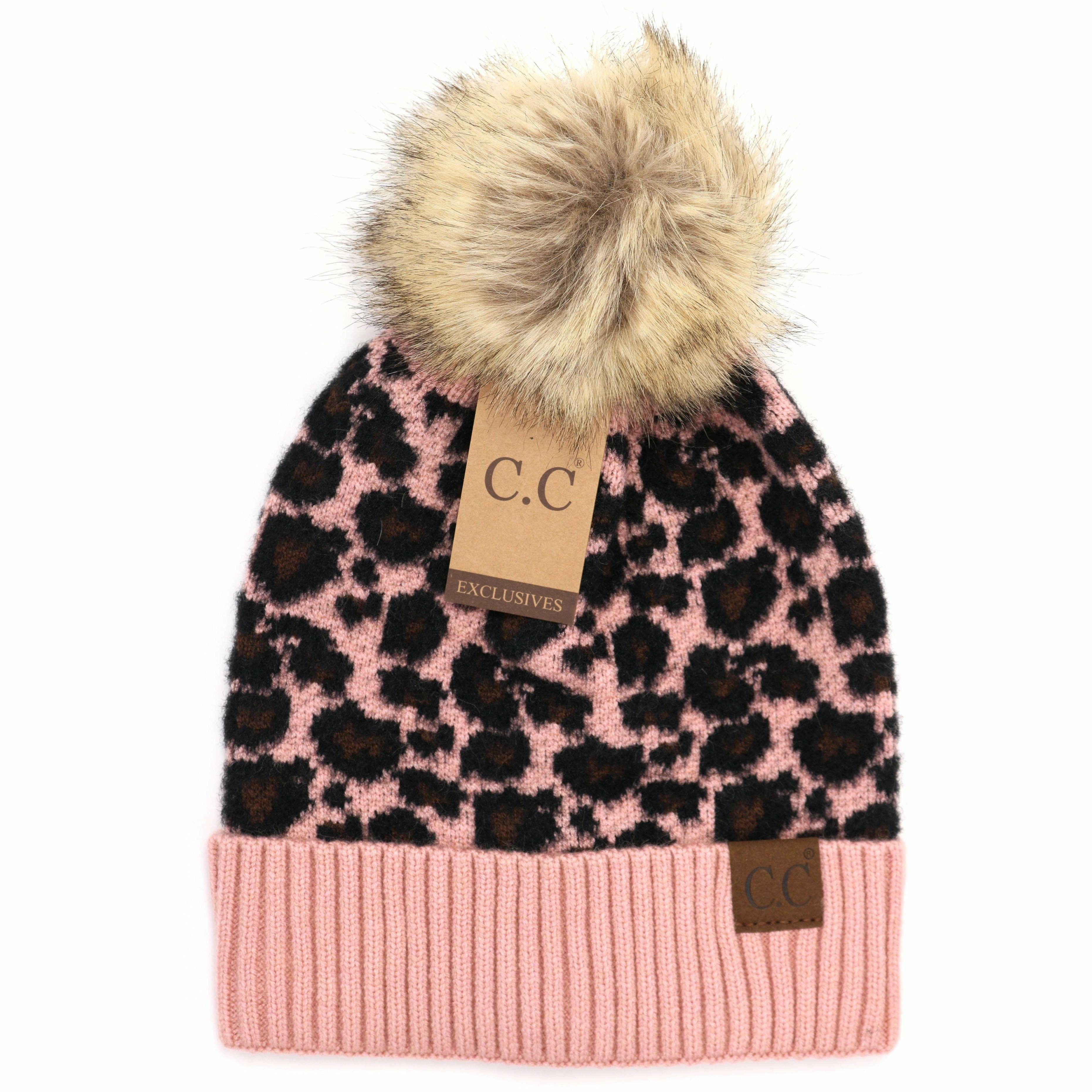 Animal Print Fur Pom Beanie