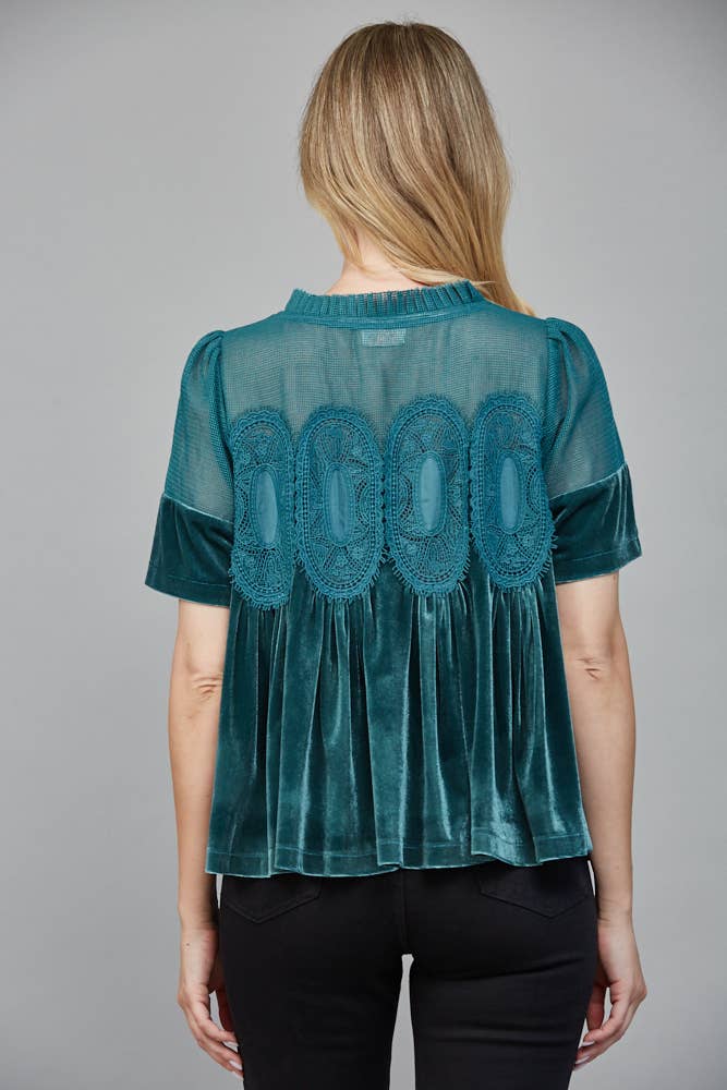 LACE DETAIL VELVET BABYDOLL TOP