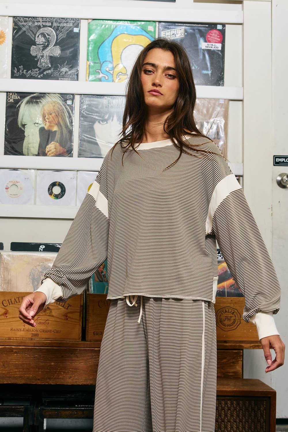 Striped Cross-Back Active Knit Pullover