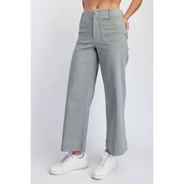 Heavy Cotton Twill Cropped Wide Pants