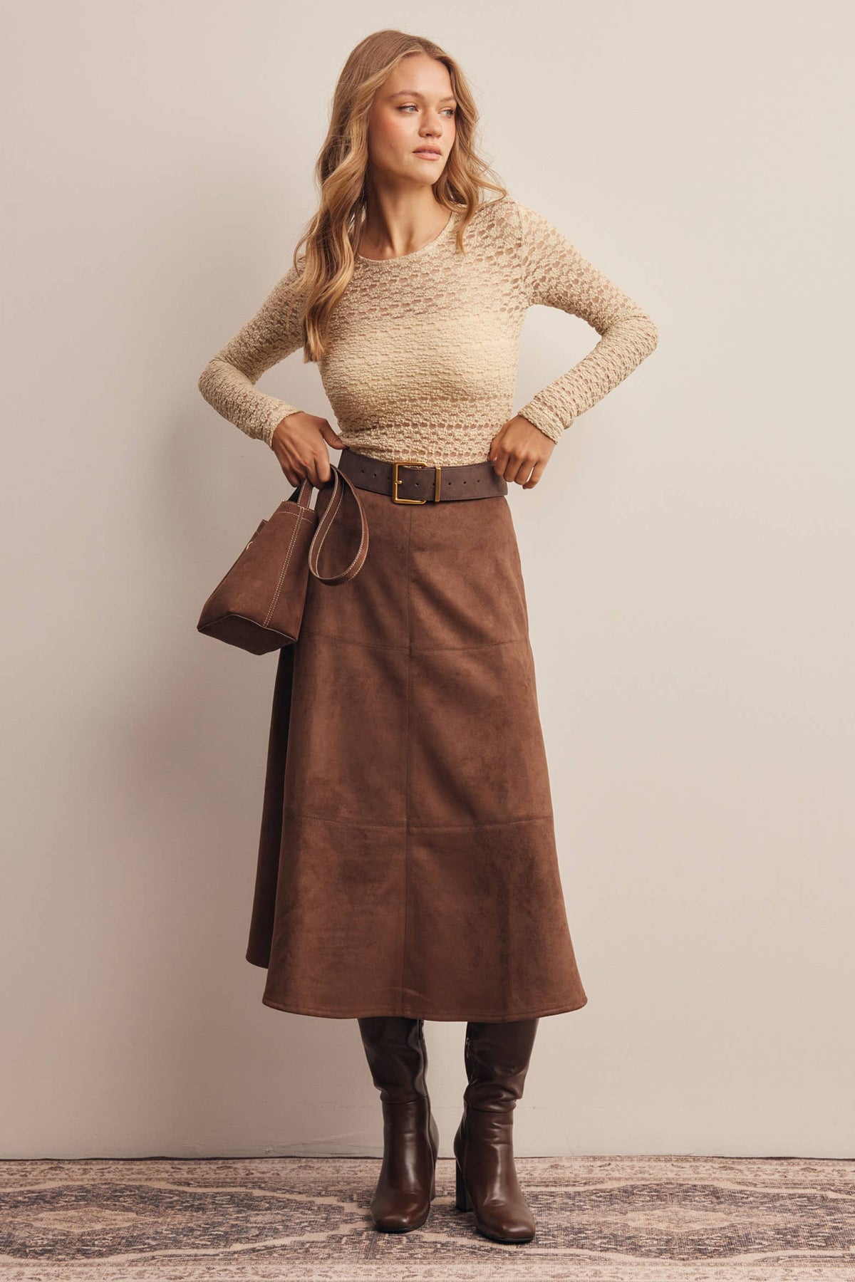 Suede A-Line Midi Skirt
