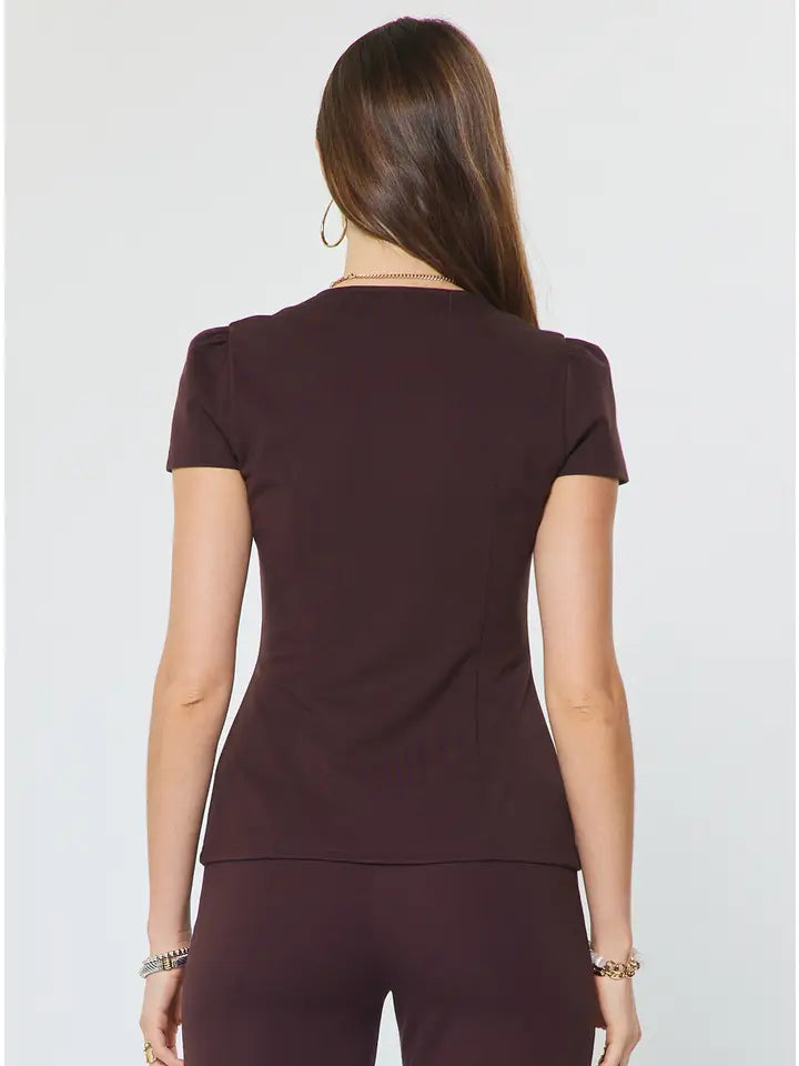Ponte Button Front Short Sleeve Top