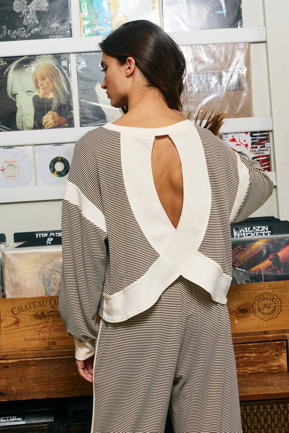 Striped Cross-Back Active Knit Pullover