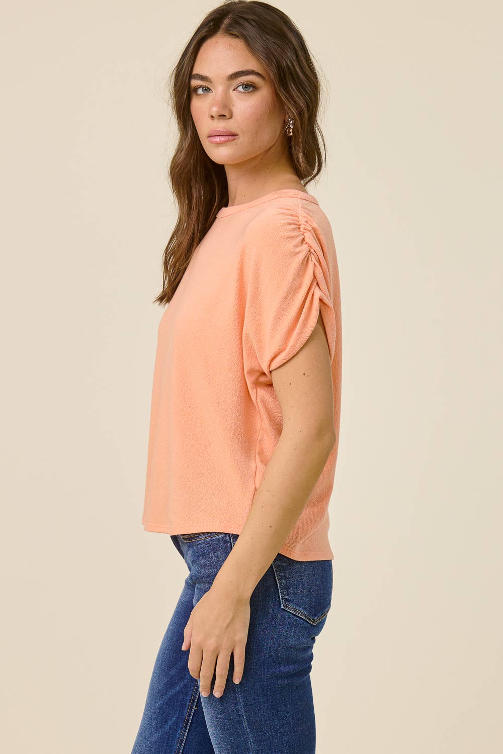 Ruched Shoulder Crepe Hacci Top