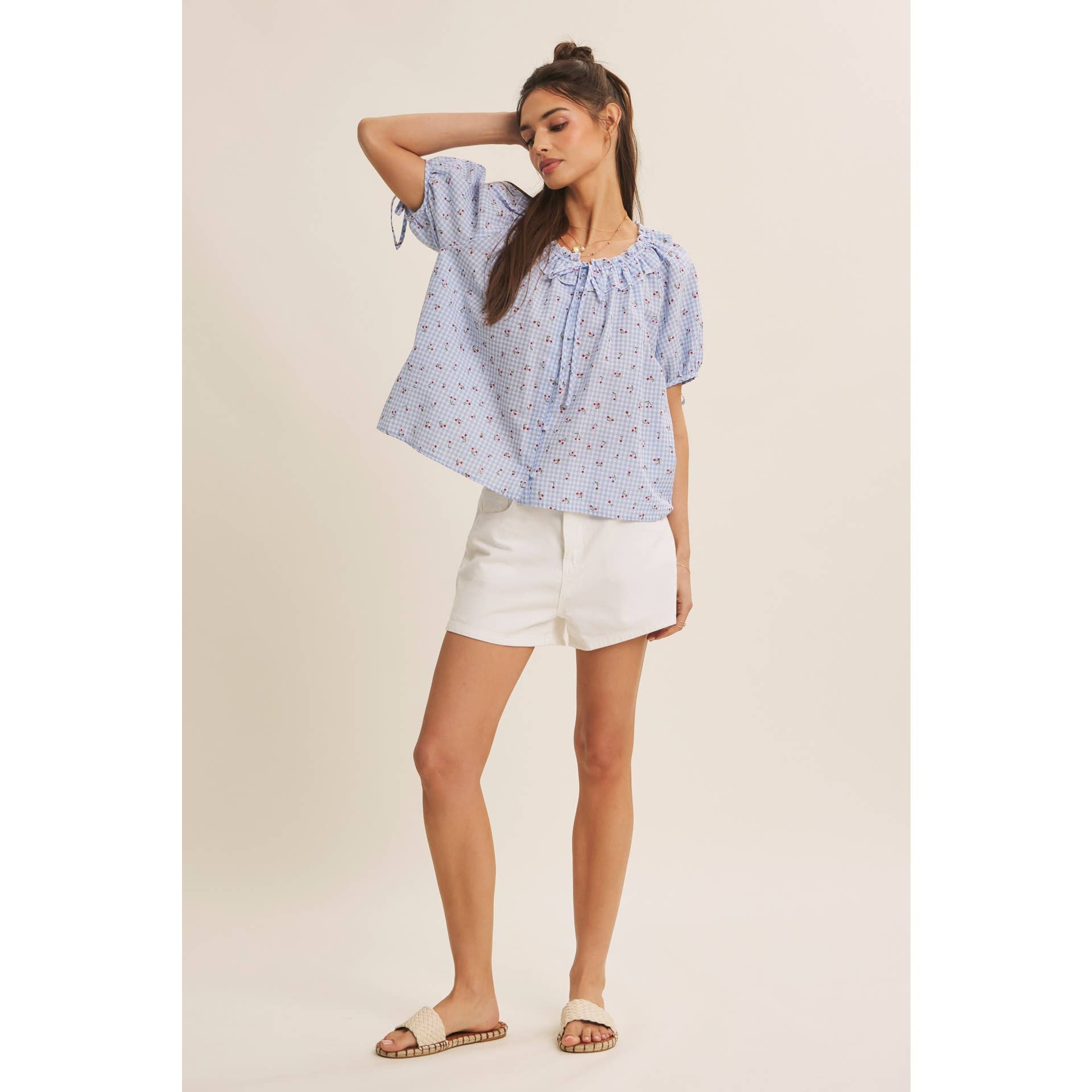 CHERRY GINGHAM RUFFLED BLOUSE