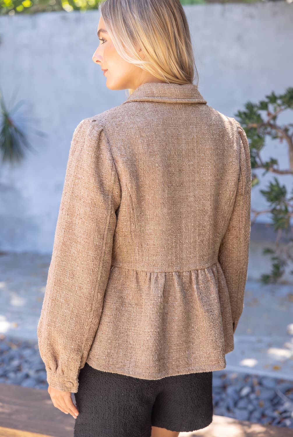 Gold Button Tweed Peplum Jacket