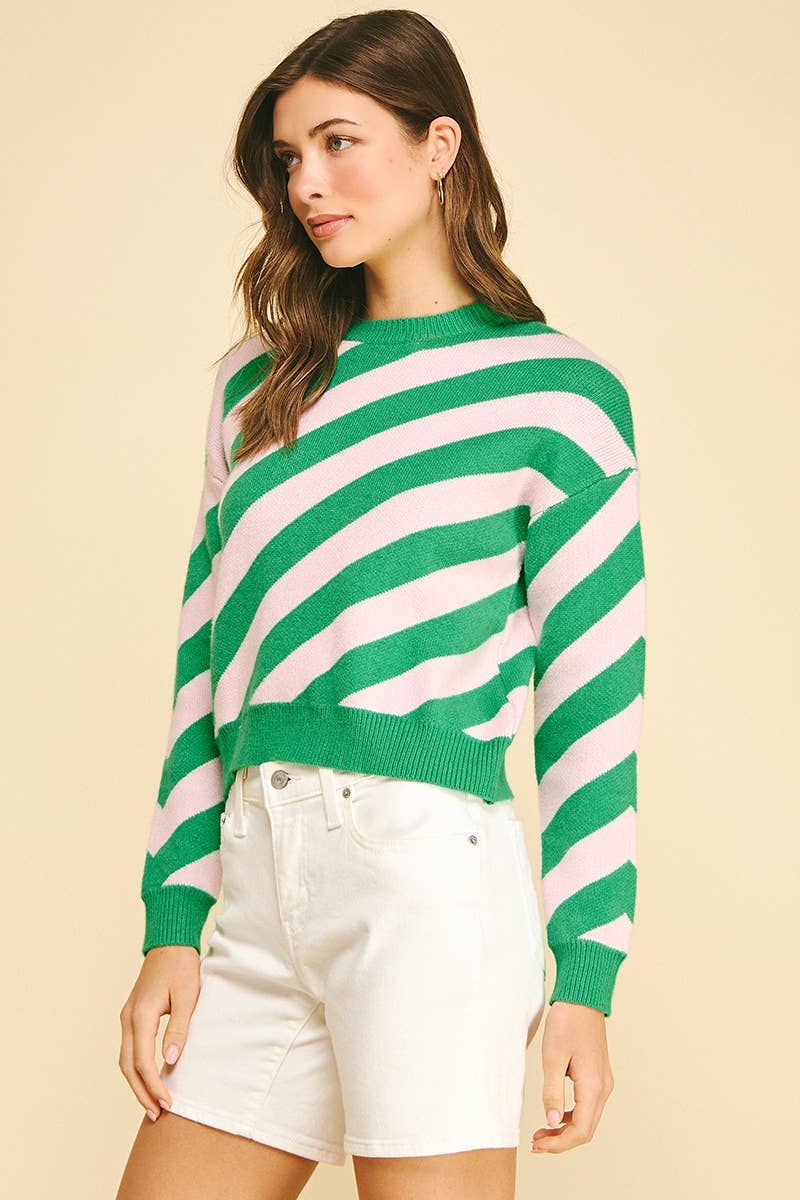 DIAGONAL STRIPE KNIT SWEATER