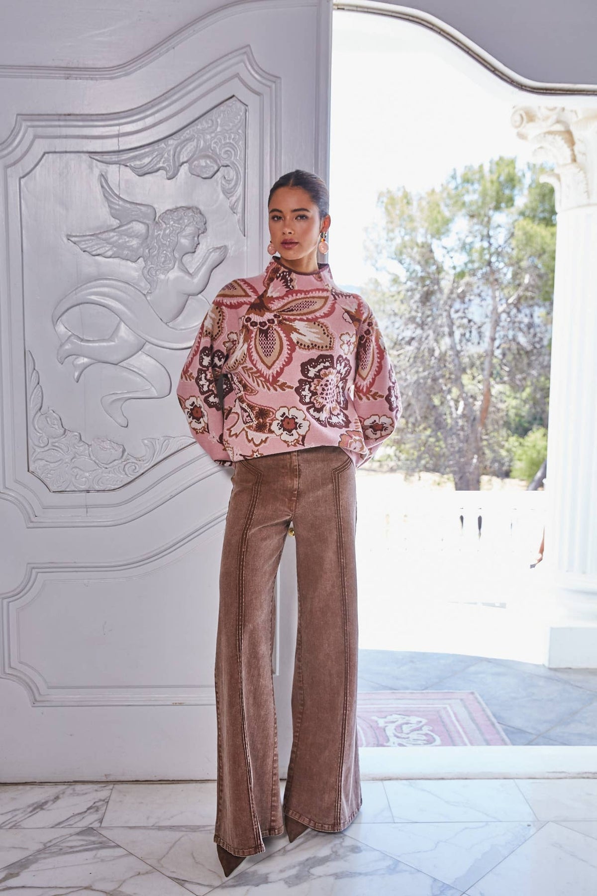FLORAL & PAISLEY FUNNEL NECK SWEATER