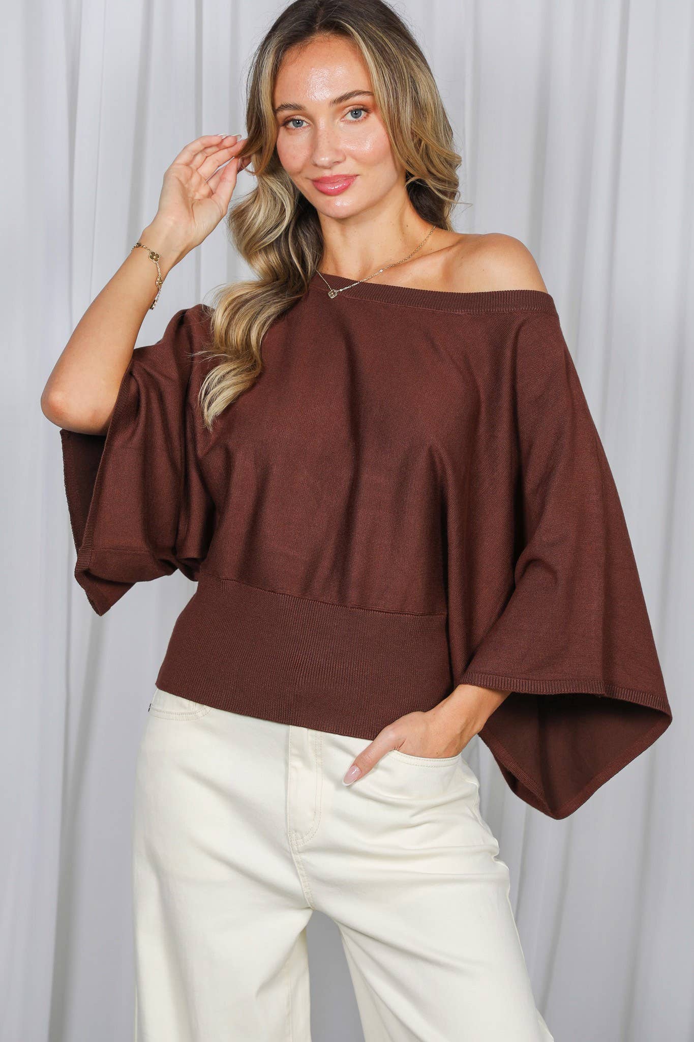 Flattering Dolman Sleeve Knitted Sweater