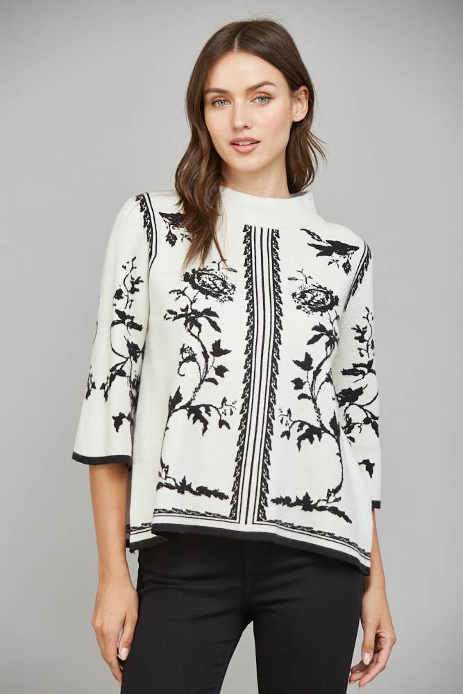 JACQUARD MOCK NECK SWEATER