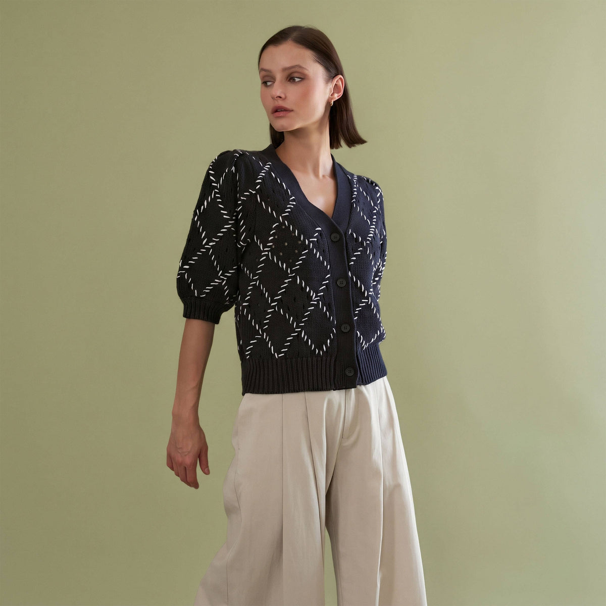 Whipstitch Diamond Cardigan