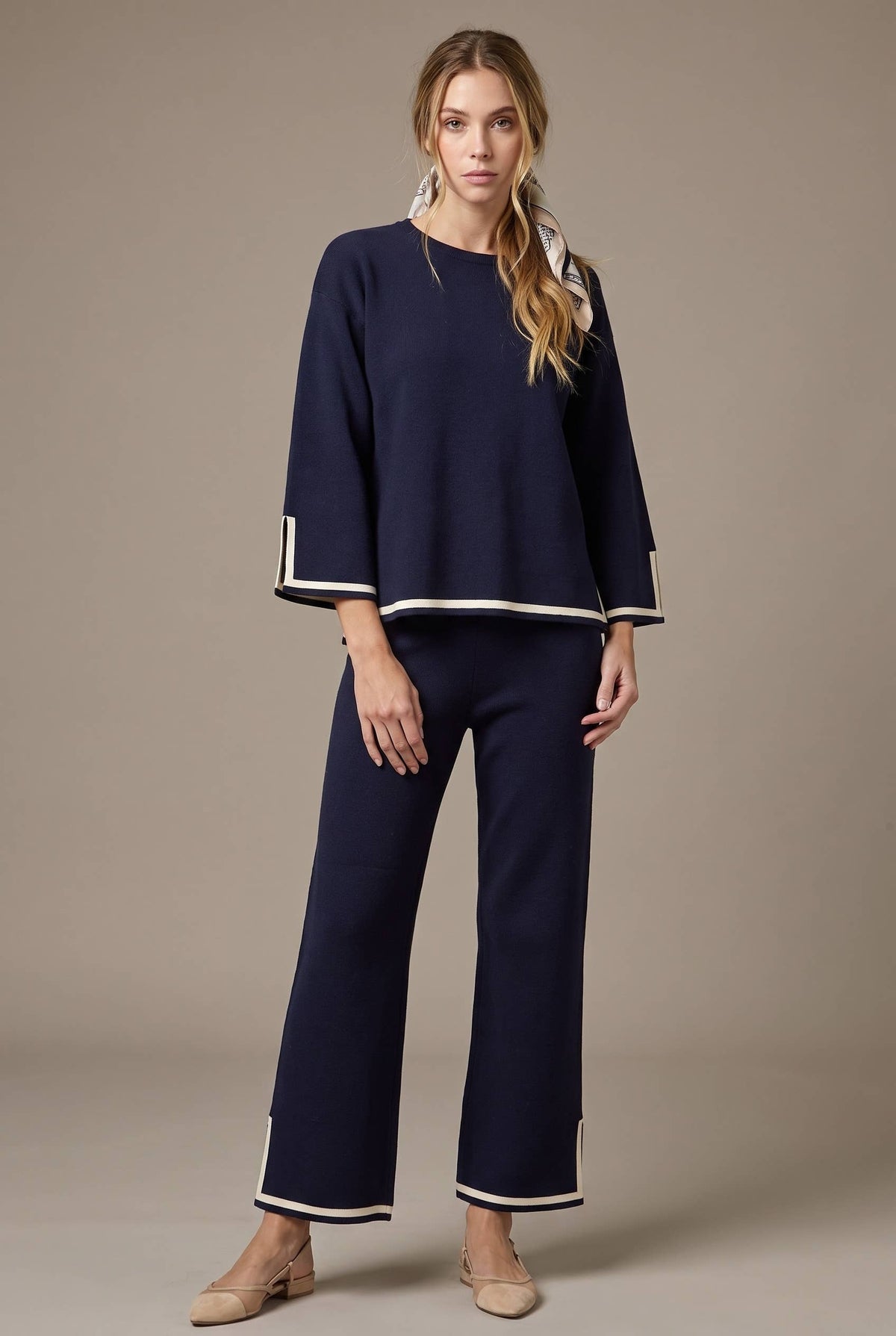 Knit Top with Contrast Trim Sleeves