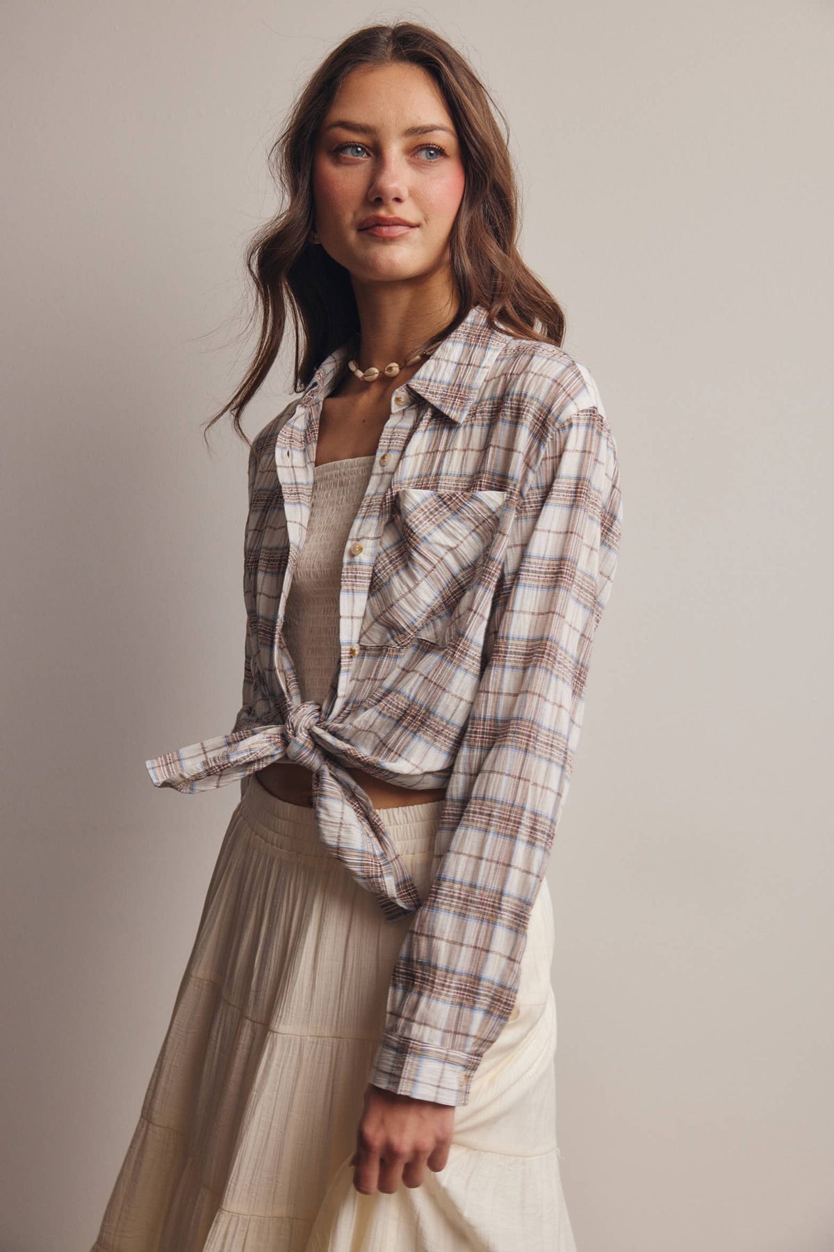 Soft Plaid Button-Up Shirt
