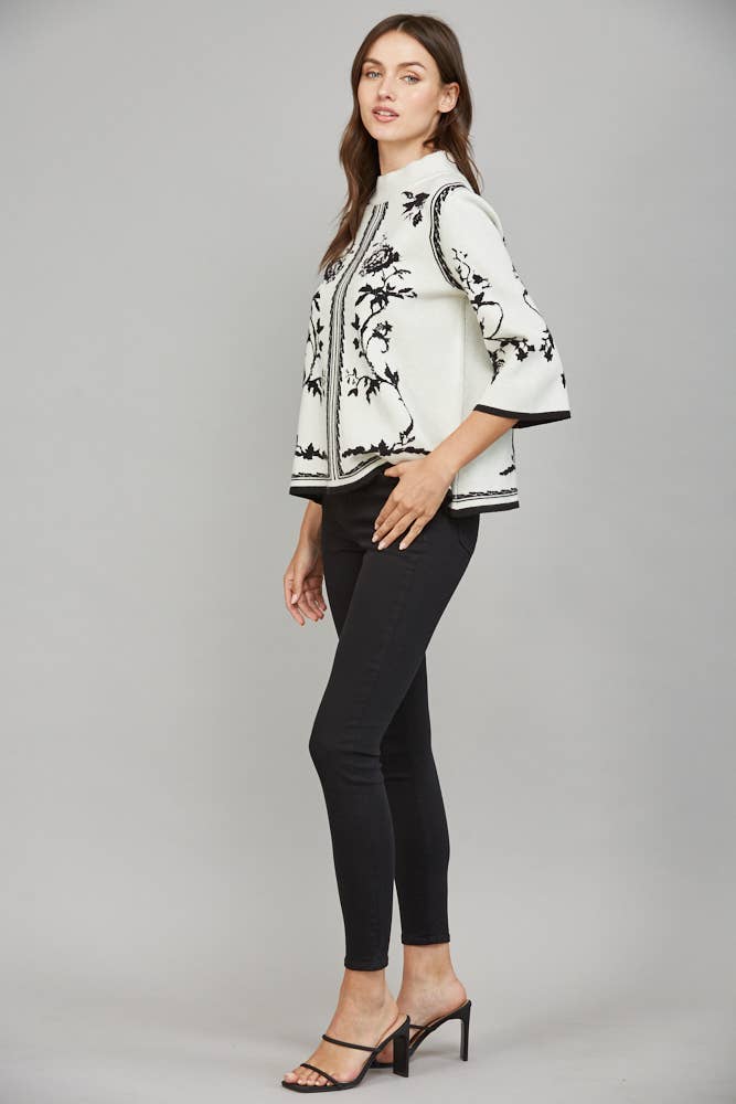 JACQUARD MOCK NECK SWEATER