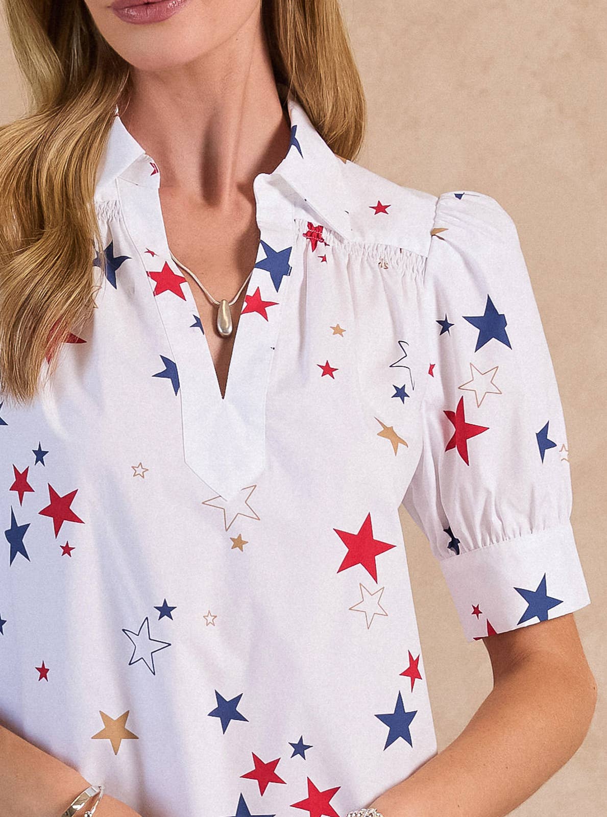 Star Printed Short Sleeve Blouse