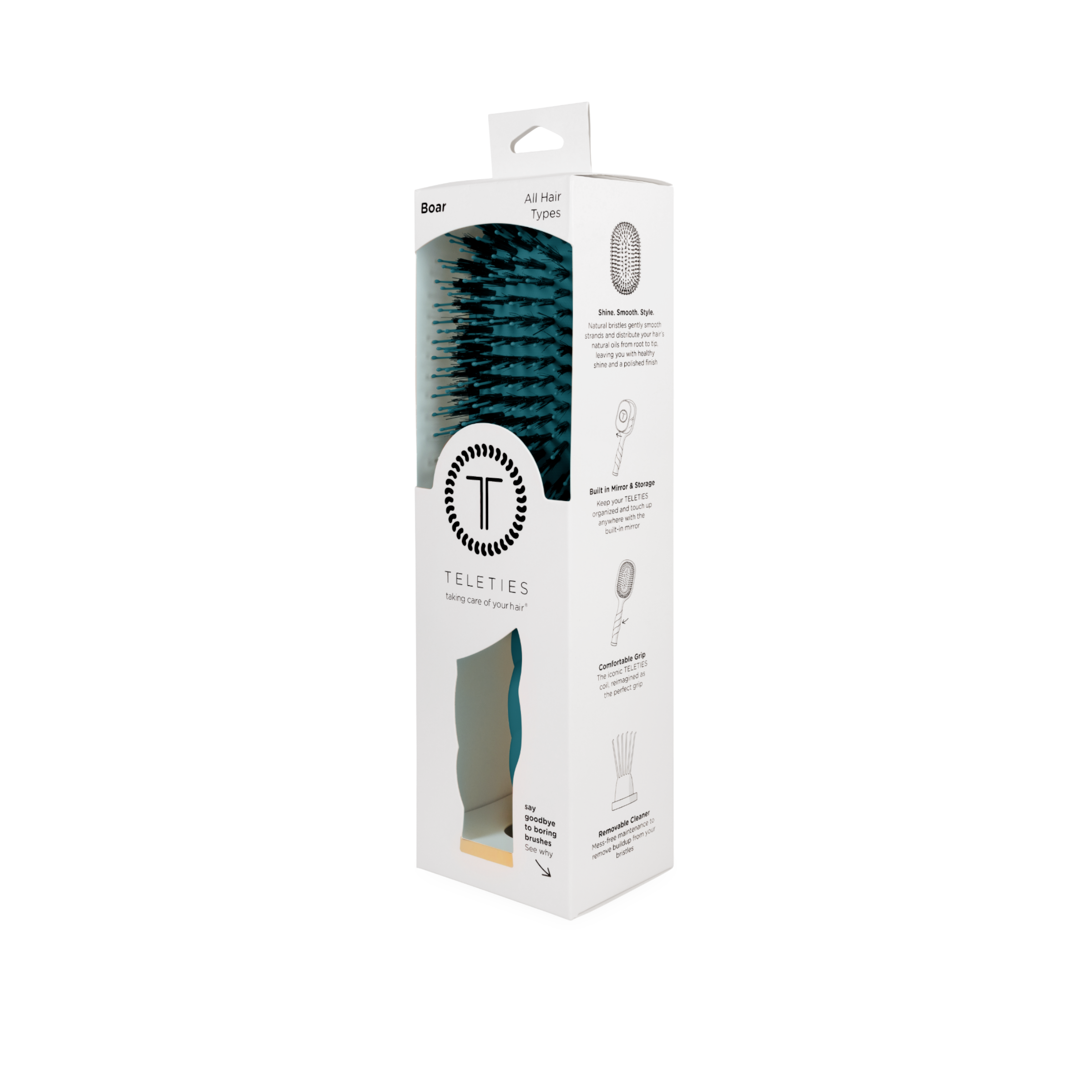 Boar Bristle Hair Brush - Teal With It