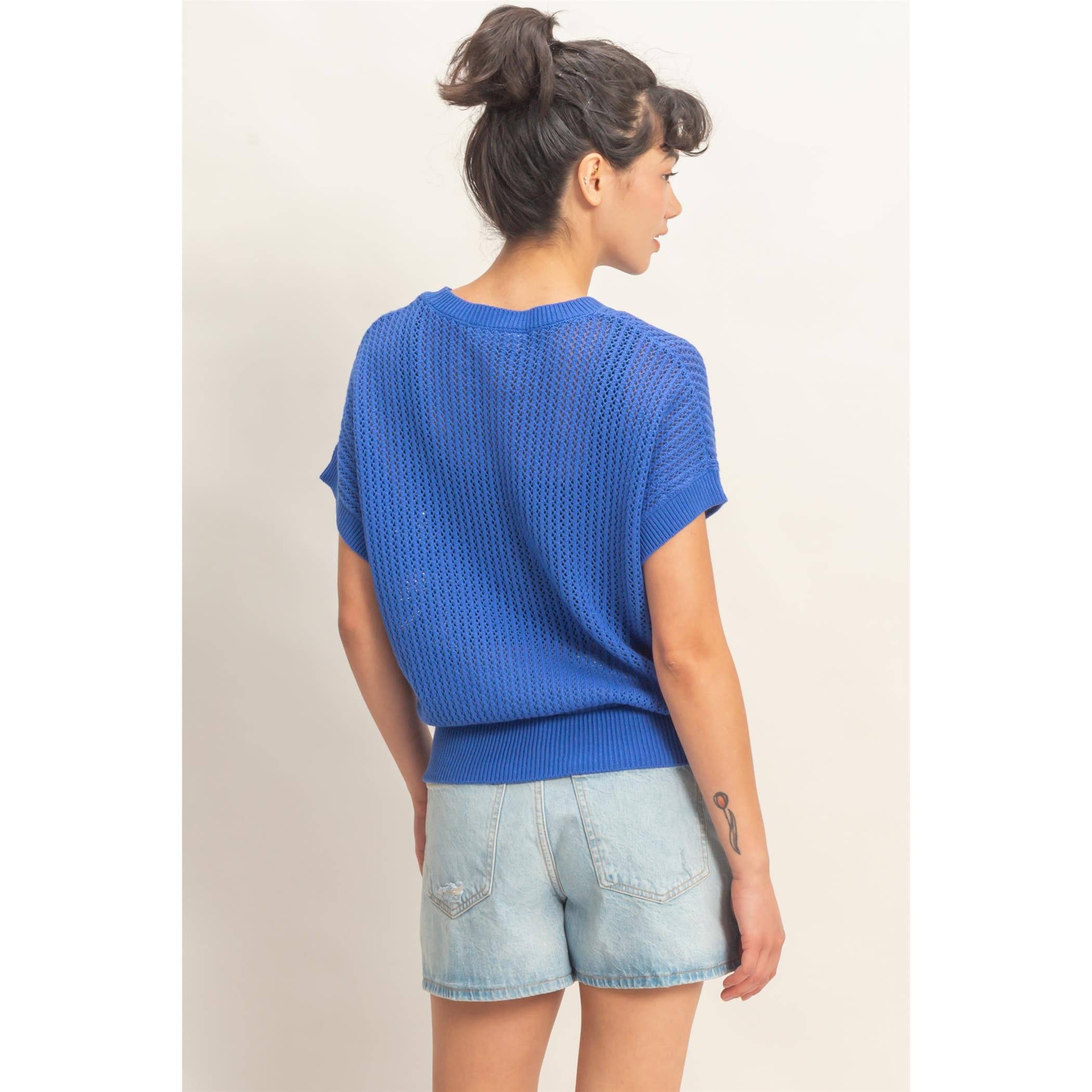 Open-Knit Dolman Sleeve Top