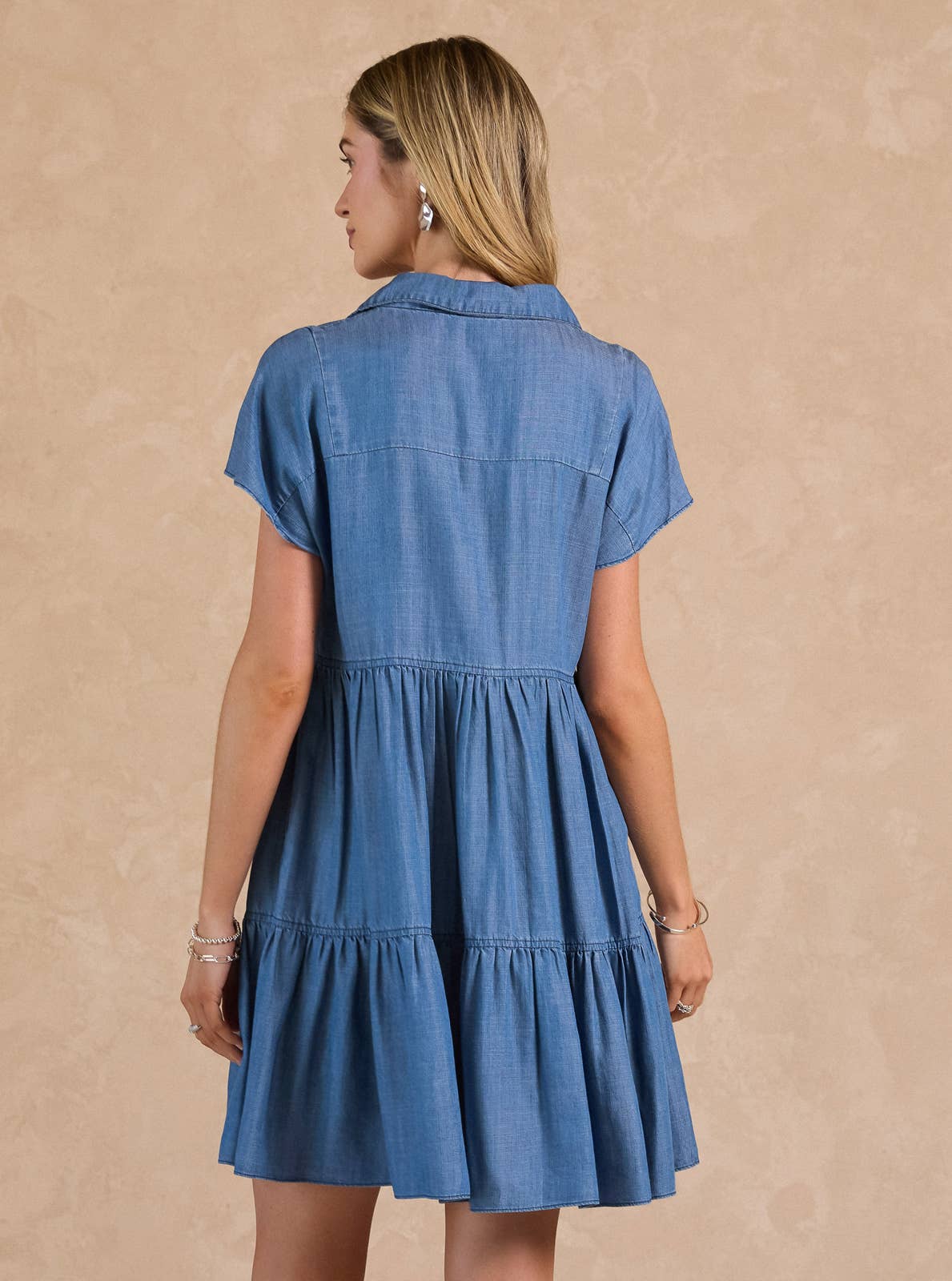 Chambray Tiered Mini Dress