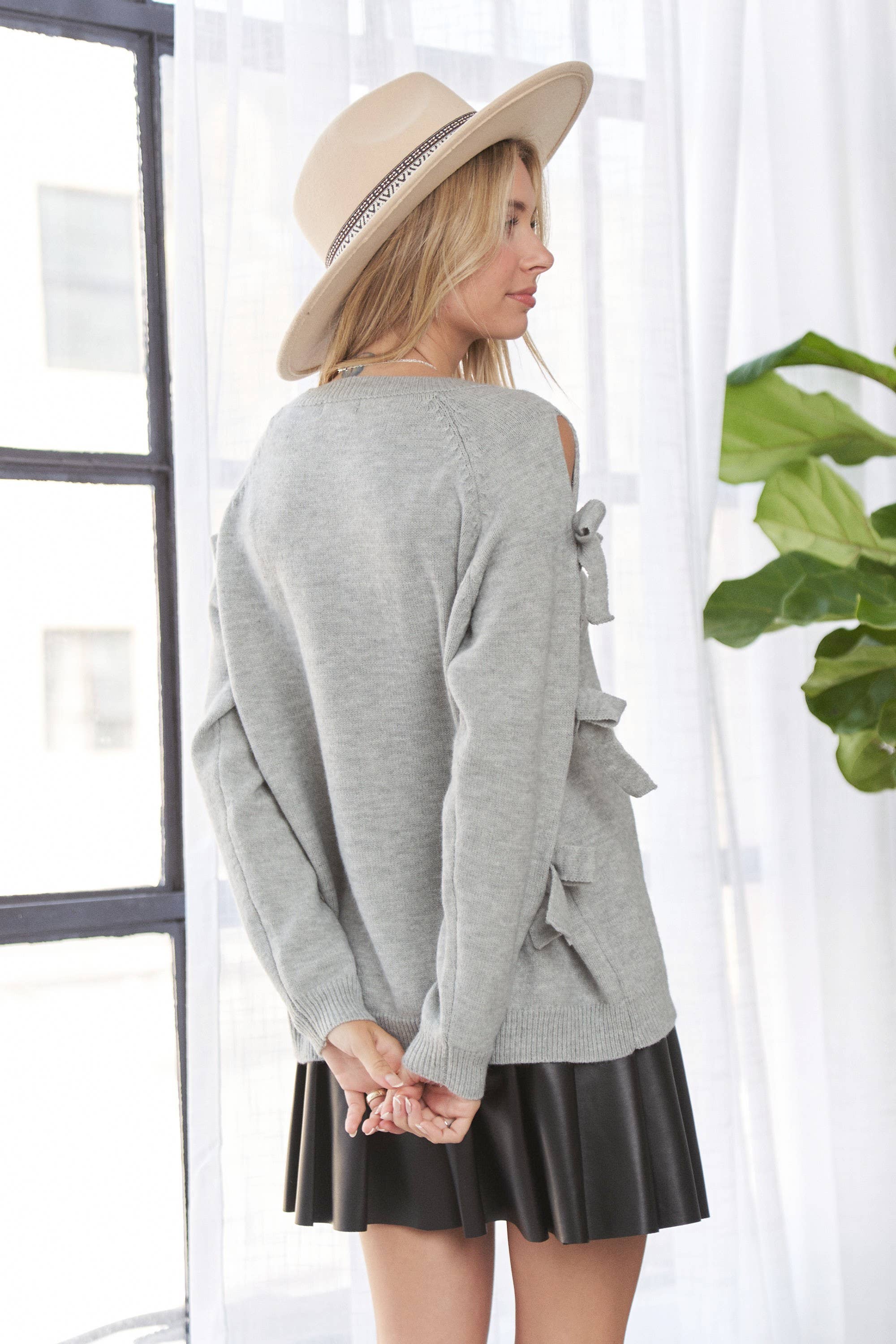 BOW TIE SLEEVE SWEATER