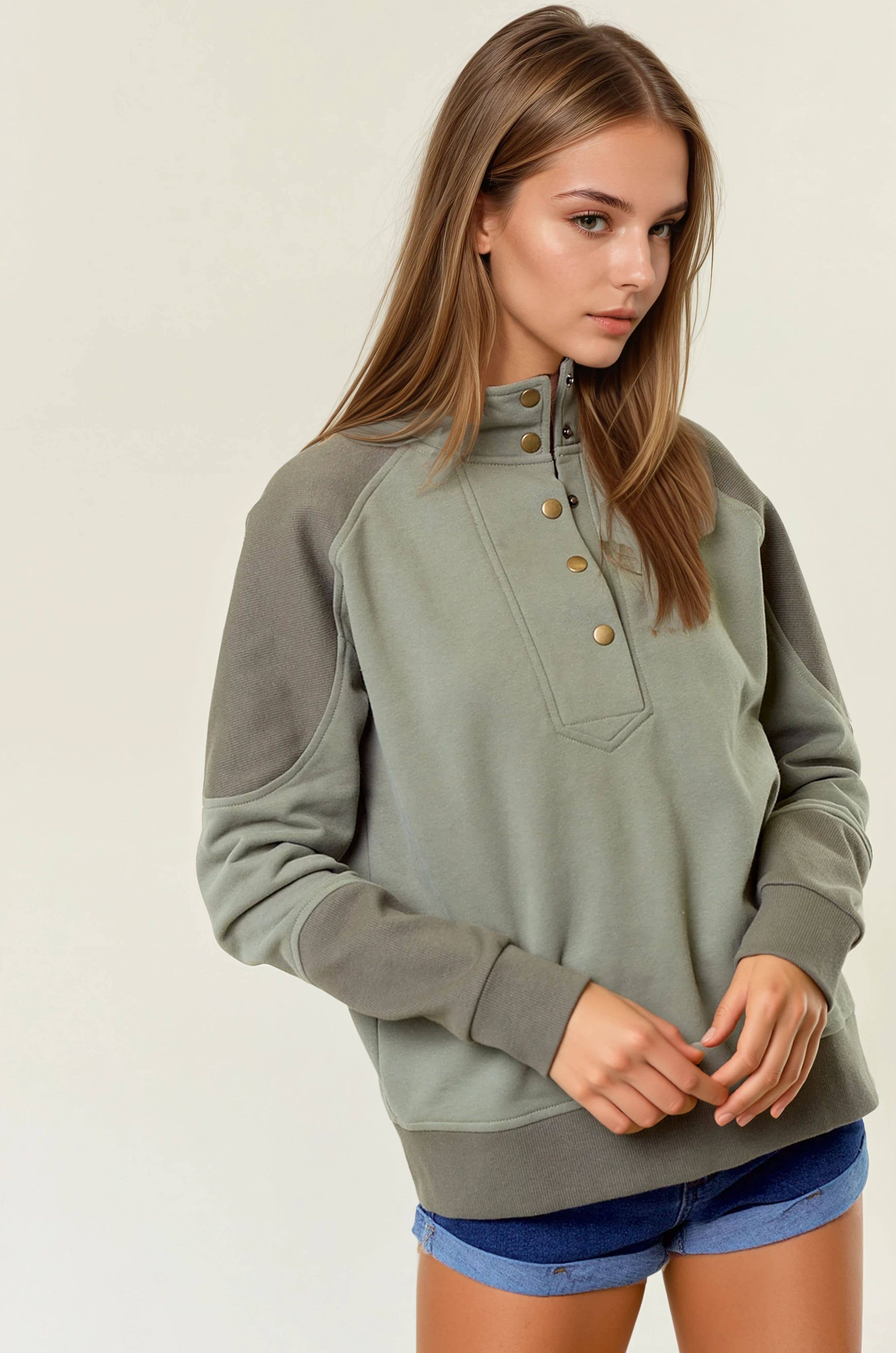 French Terry Mock Neck Sweatshirt