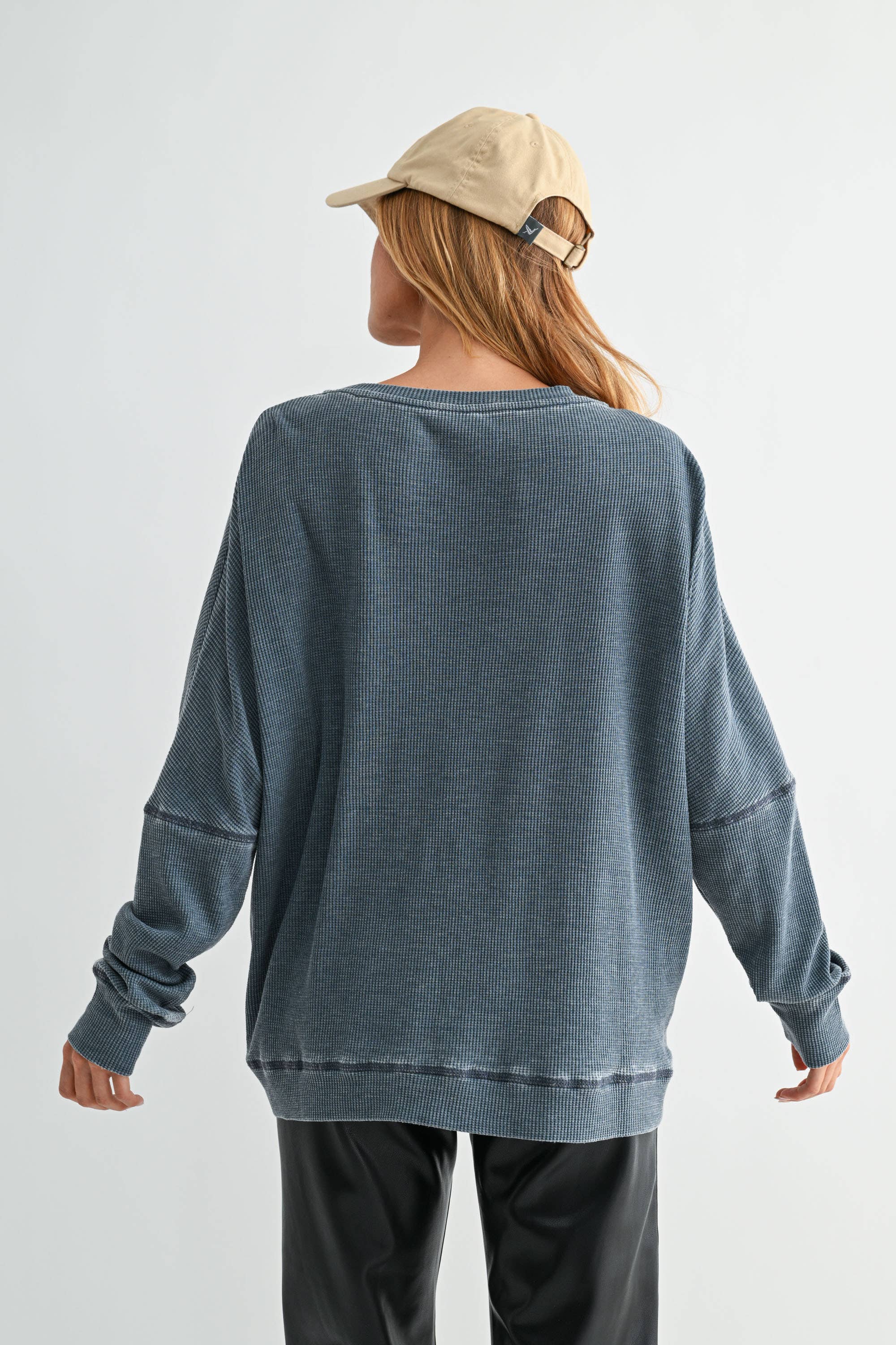 Waffle Ribbed Roundneck Pullover