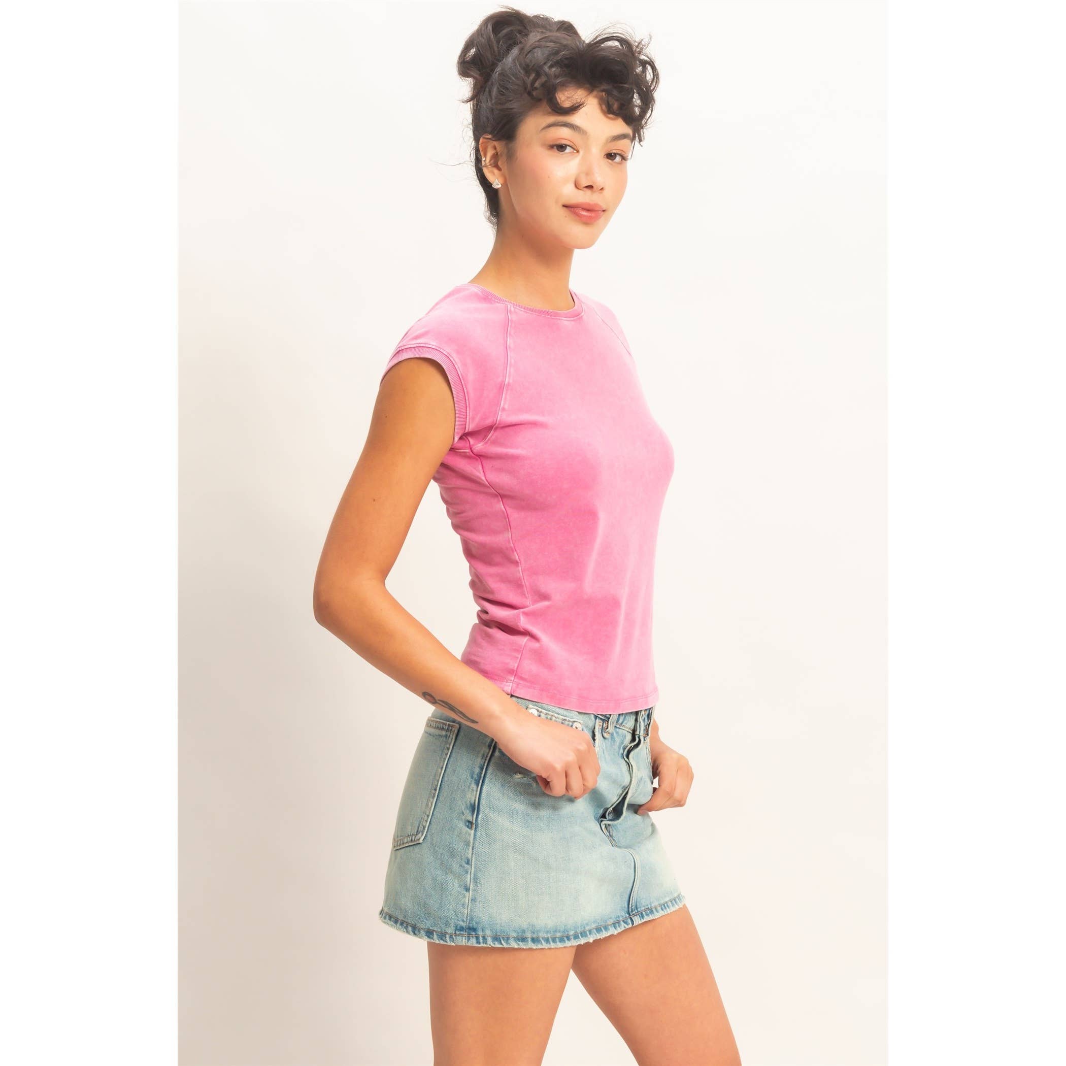 Mineral Wash Raglan Short Sleeve Top