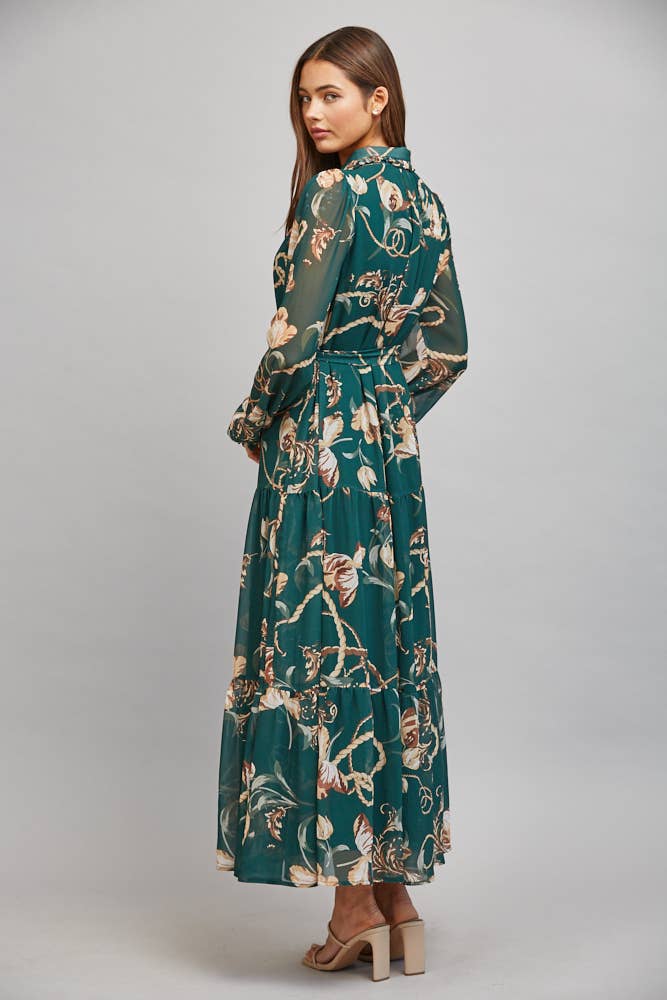 FLORAL/CHAIN PRINT CHIFFON DRESS