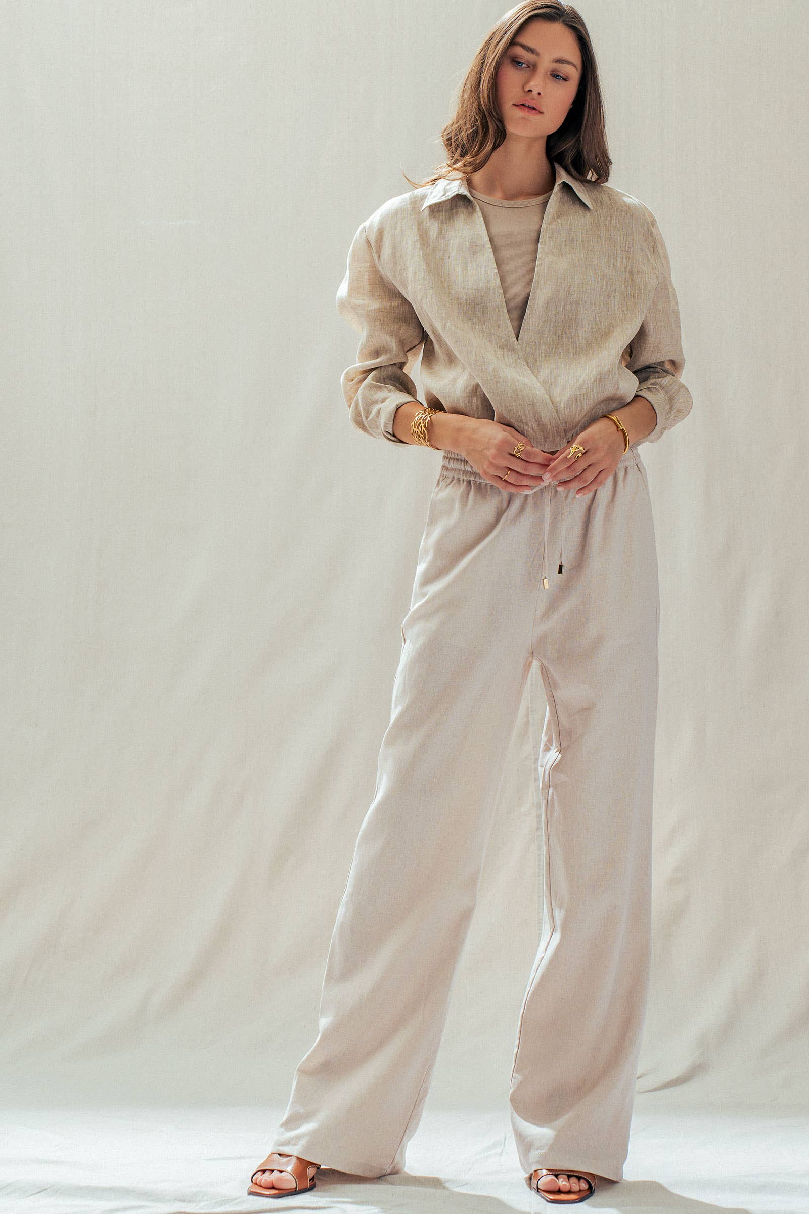 Linen Blend Wide Leg Pants