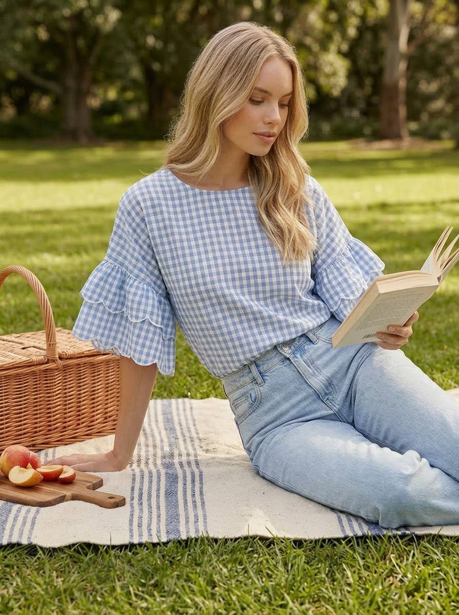 Gingham Ruffle Cotton Top
