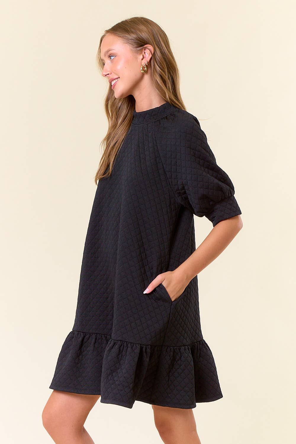 Quilted Mock Neck Mini Dress
