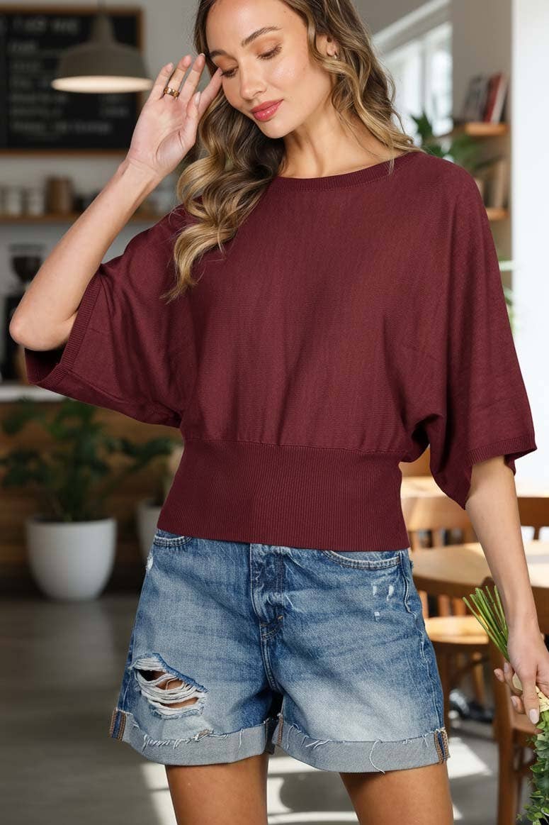 Flattering Dolman Sleeve Knitted Sweater