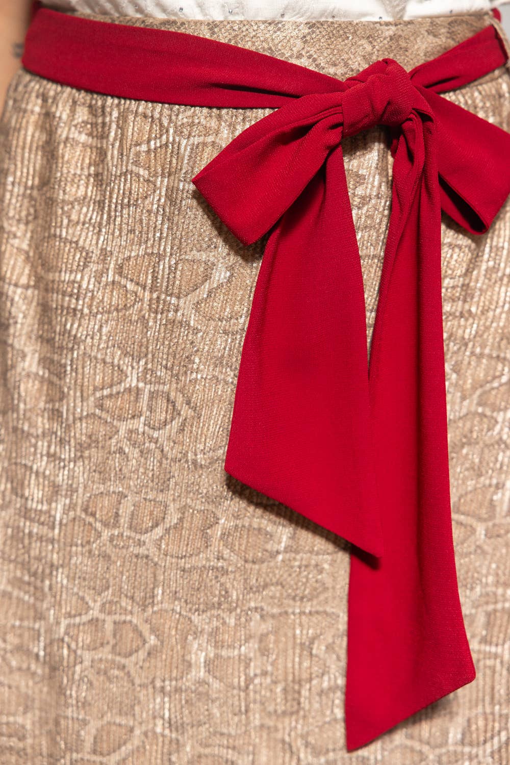 Red Belt Animal Print Midi Skirt