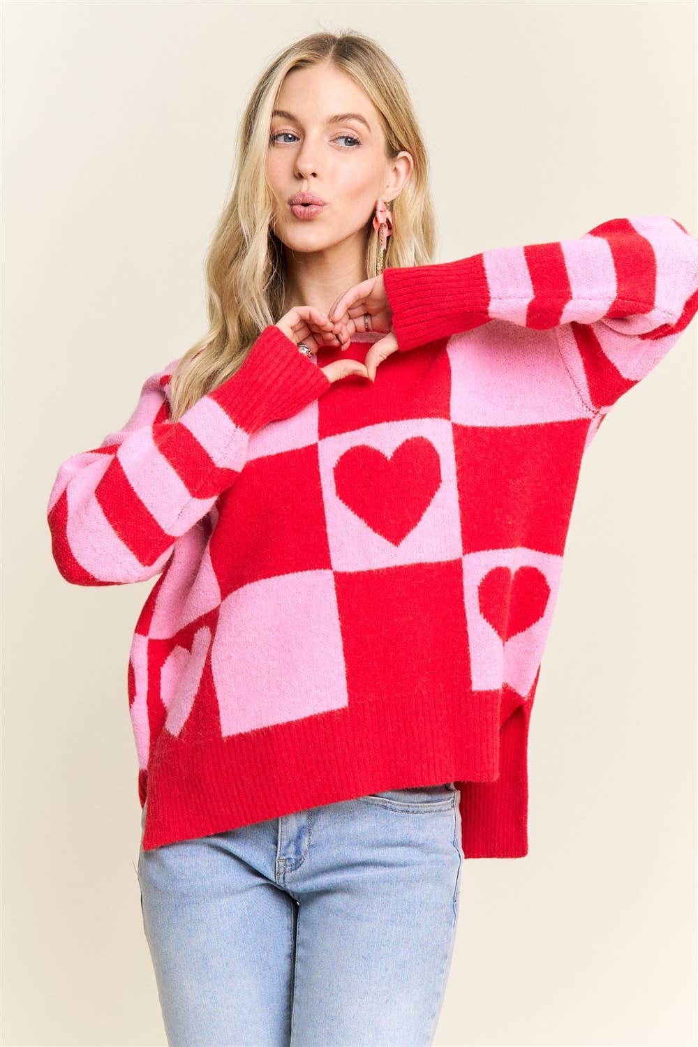 CHECKERBOARD HEART SWEATER