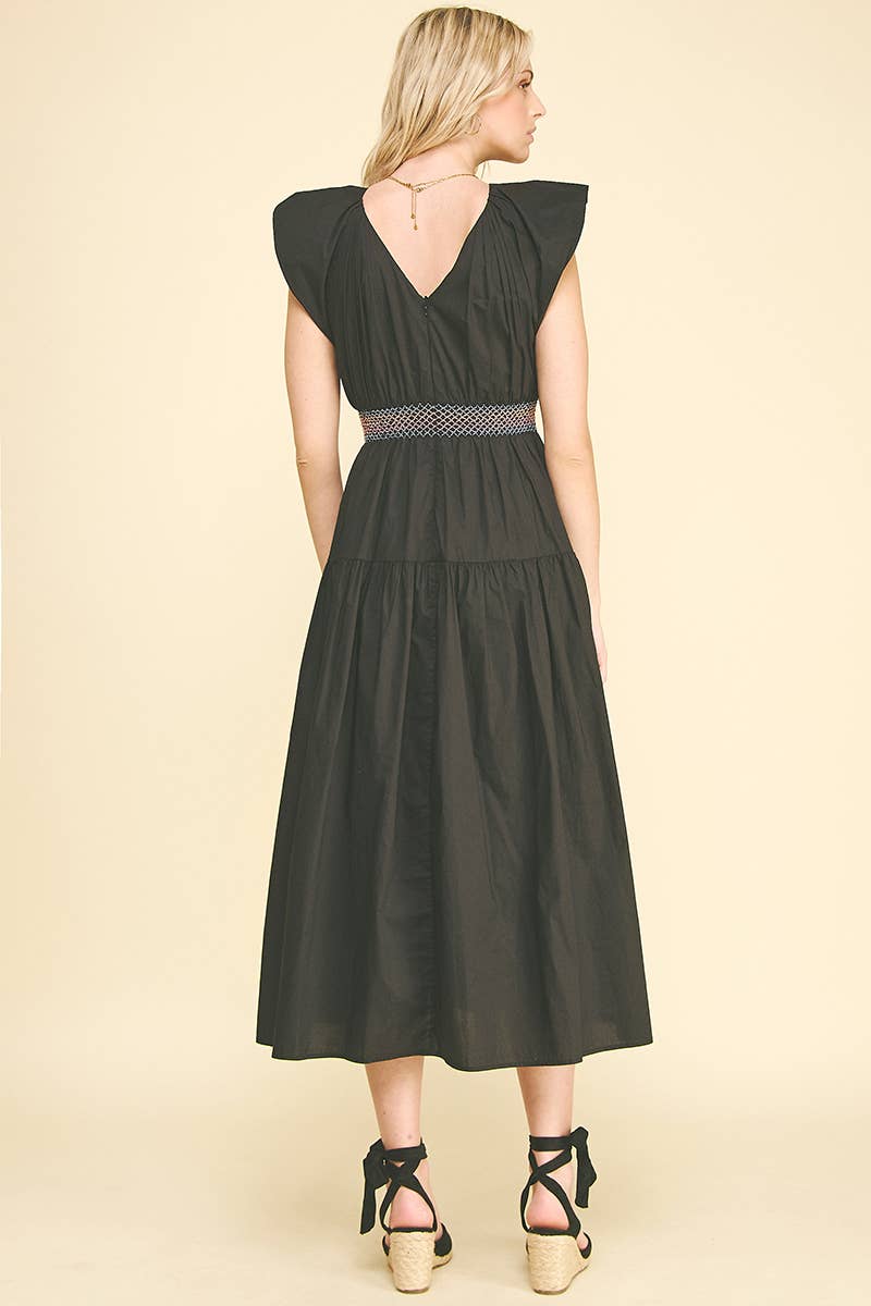 MIDI DRESS WITH SMOCKED WAISTBAND