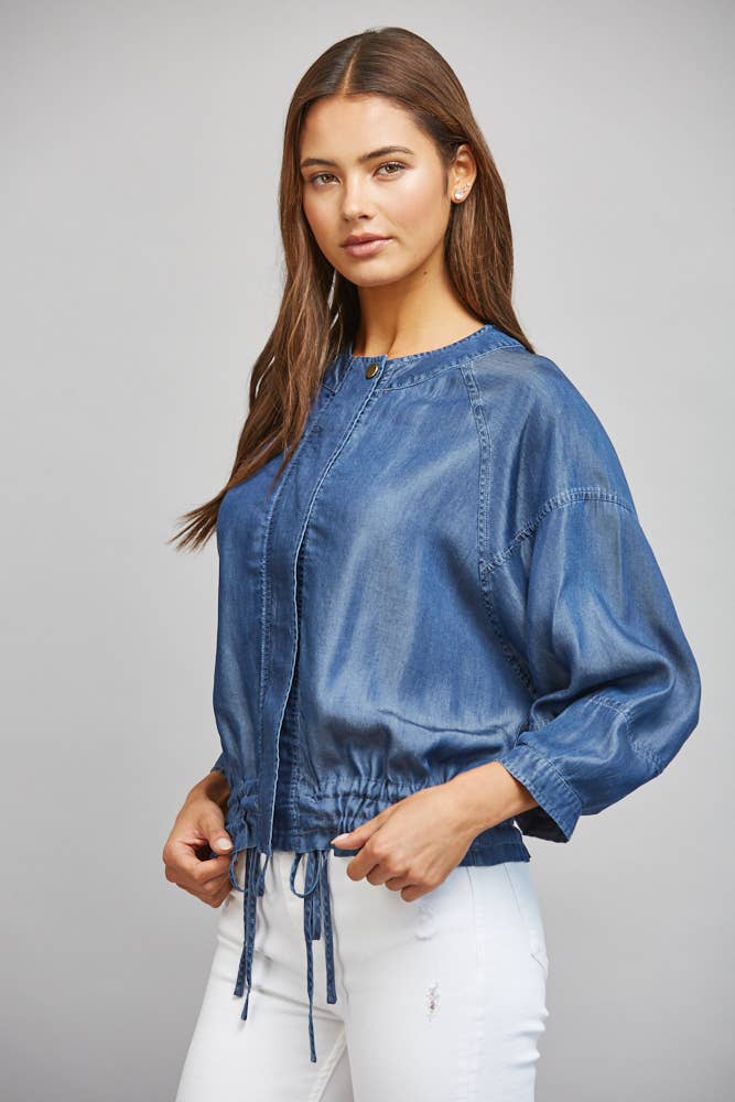 ADJUSTABLE HEM 3/4 SLV TENCEL JACKET FJ74099