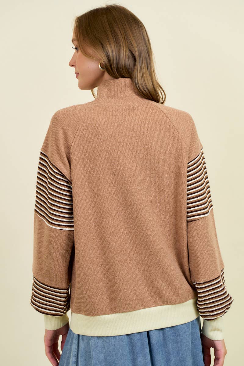 MIXED STRIPE LONG SLEEVE KNITTED TOP - 45141T