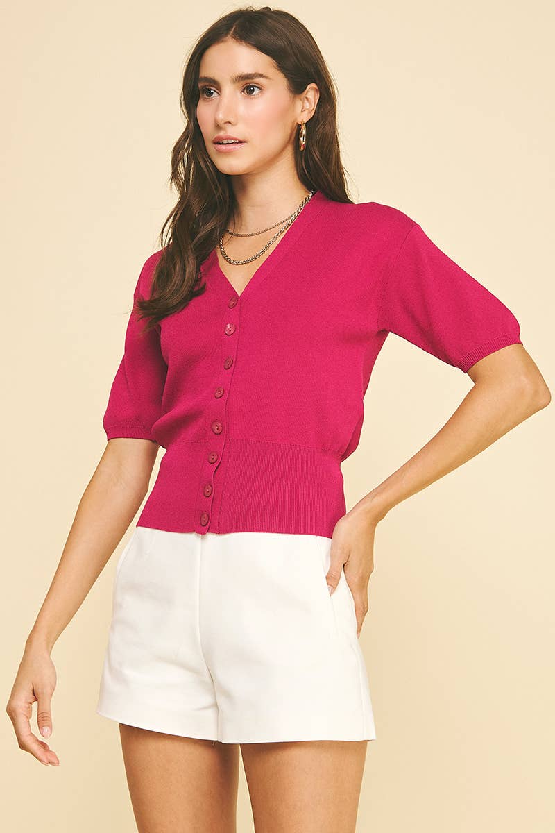 SOLID V-NECK KNIT CARDIGAN