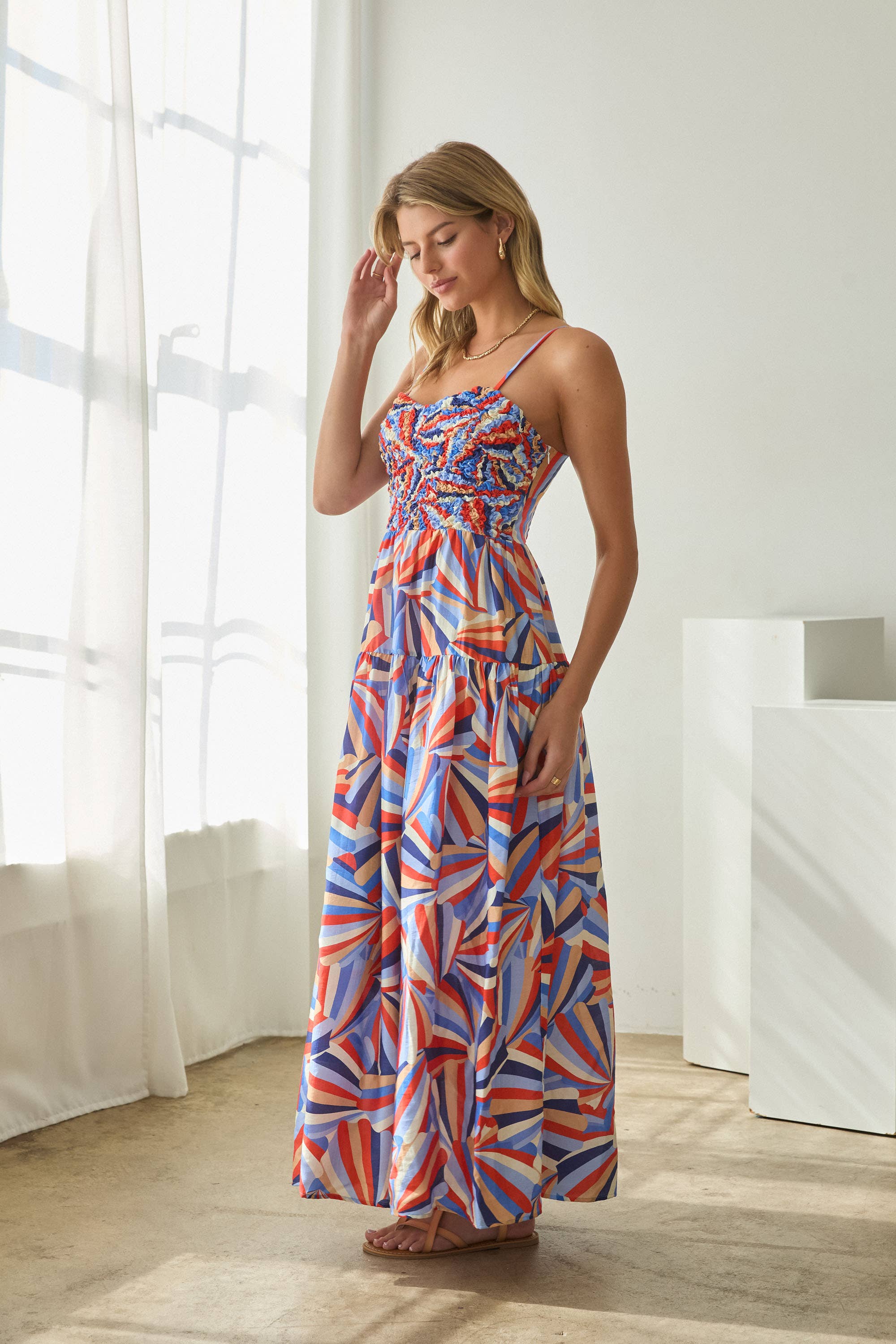 Smocked Bodice Midi Dress