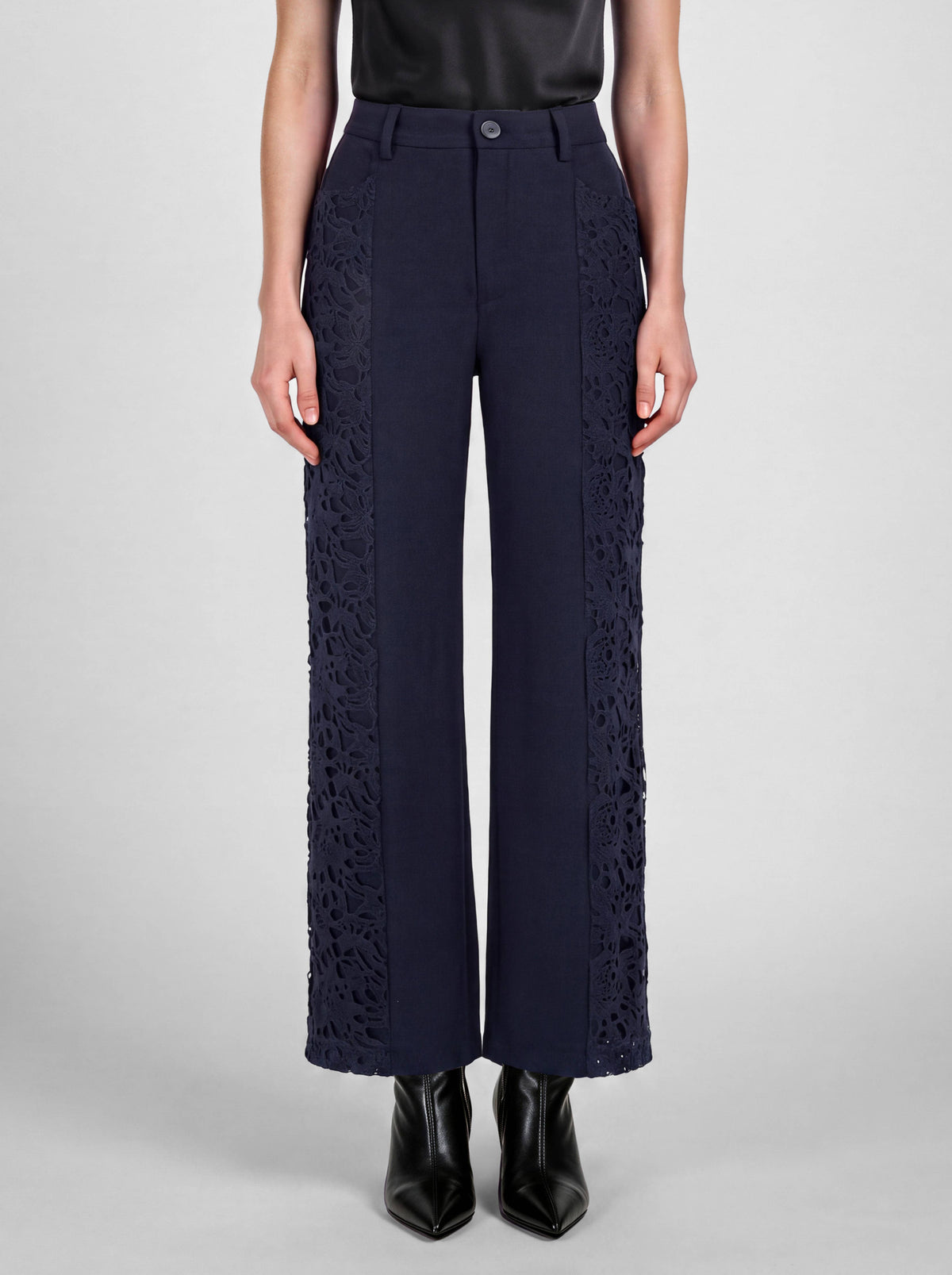 Lace-Paneled Wide-Leg Pants
