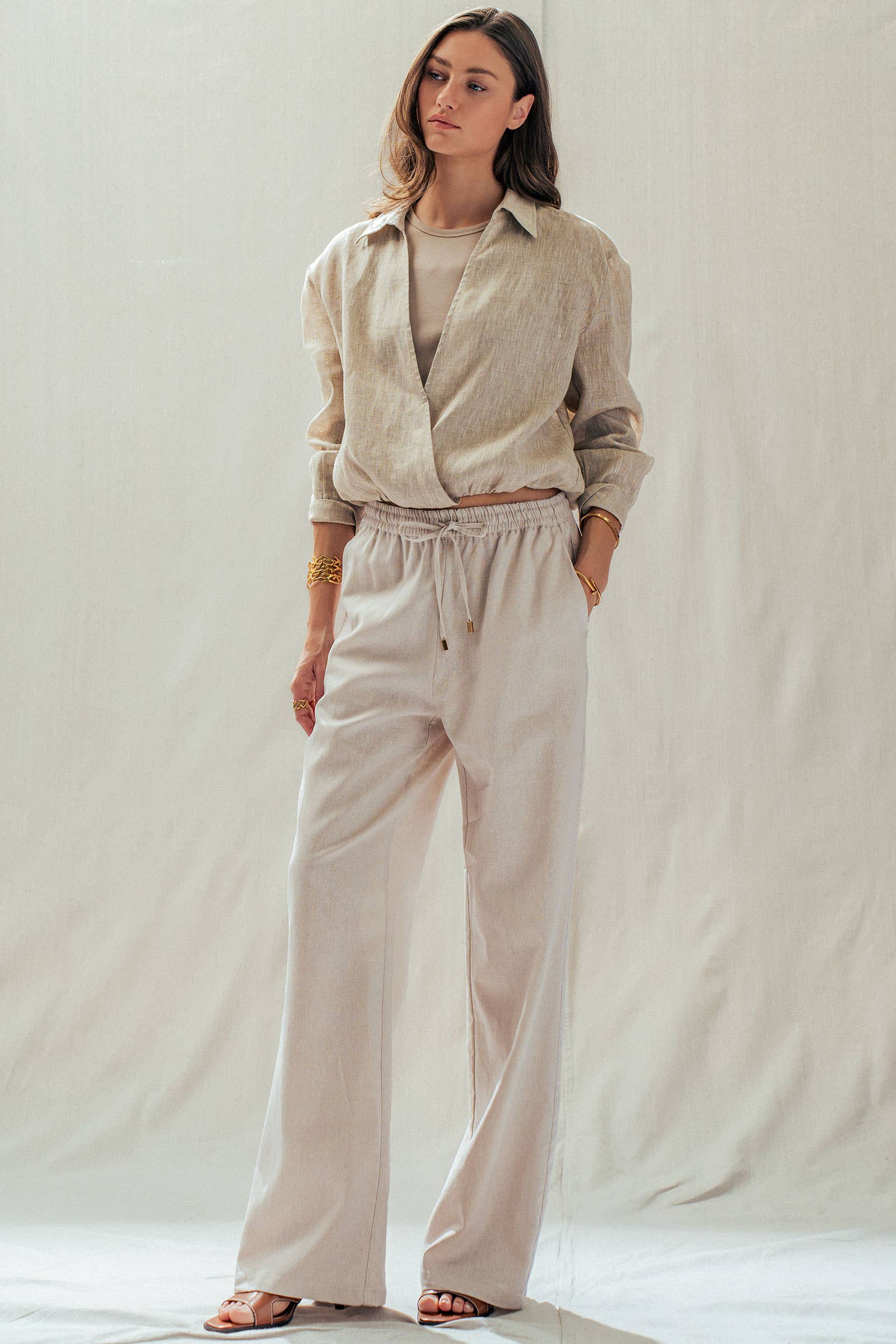Linen Blend Wide Leg Pants