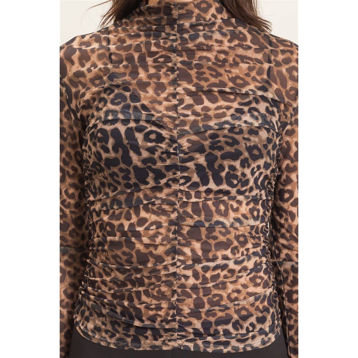 High Neck Leopard Mesh Top