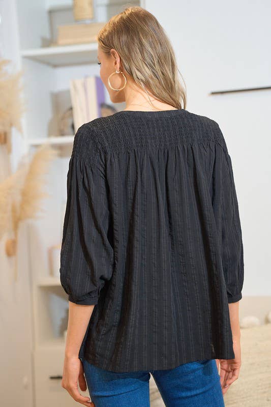Smocked Button Down Shirt
