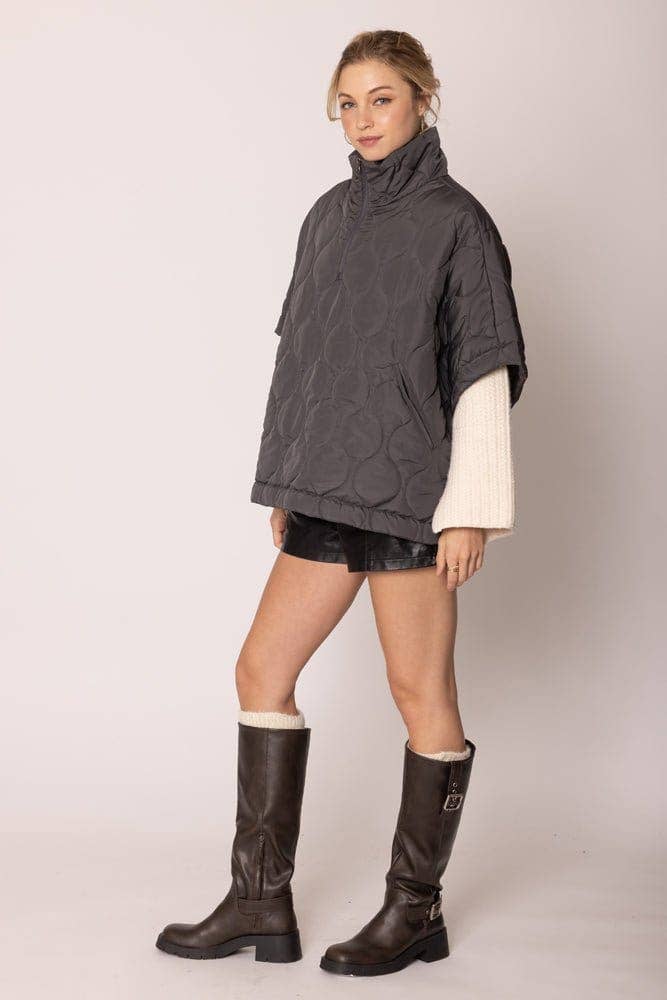 Quarter Zip Quilted Puffer Poncho