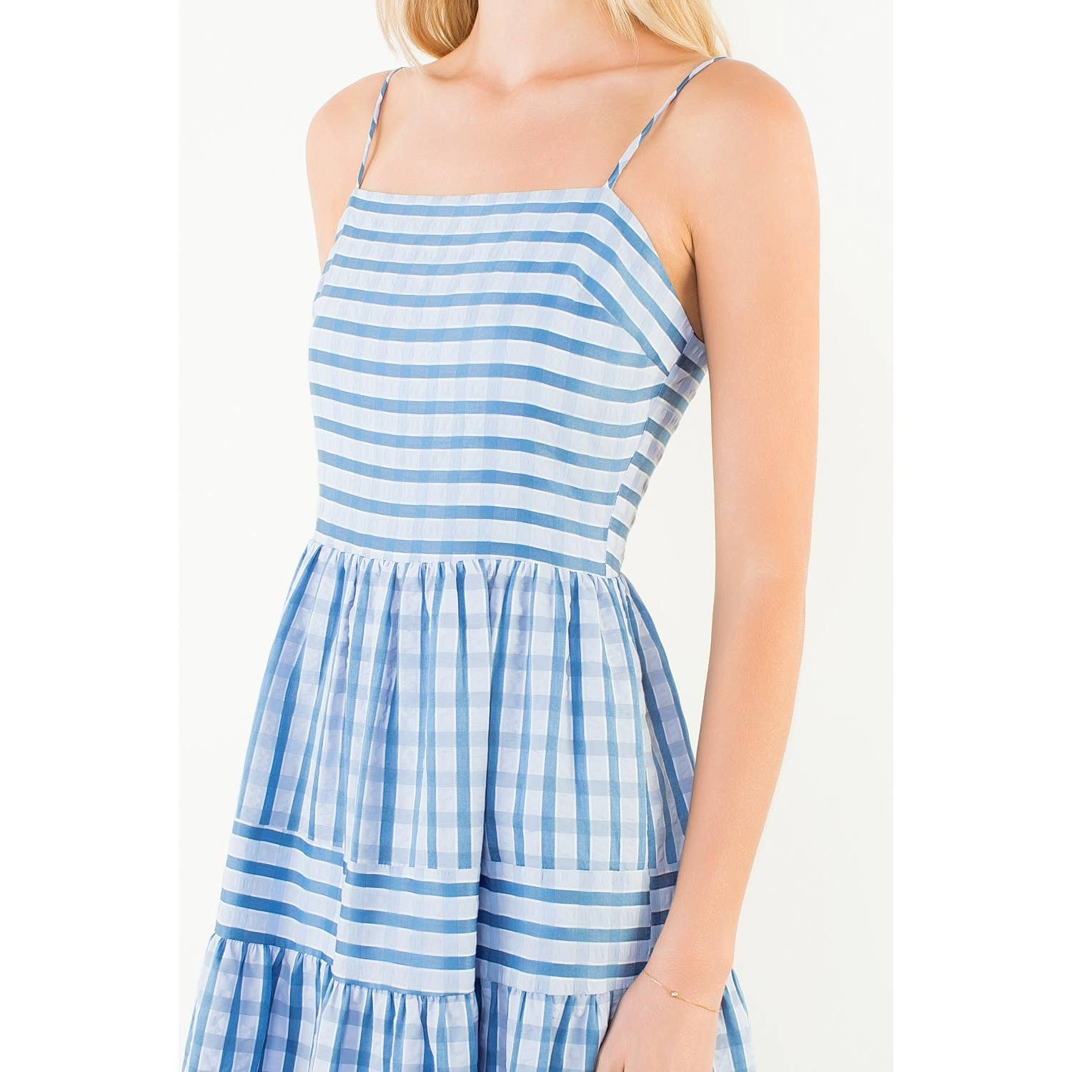 Thin Strap Striped Pattern Tiered Dress
