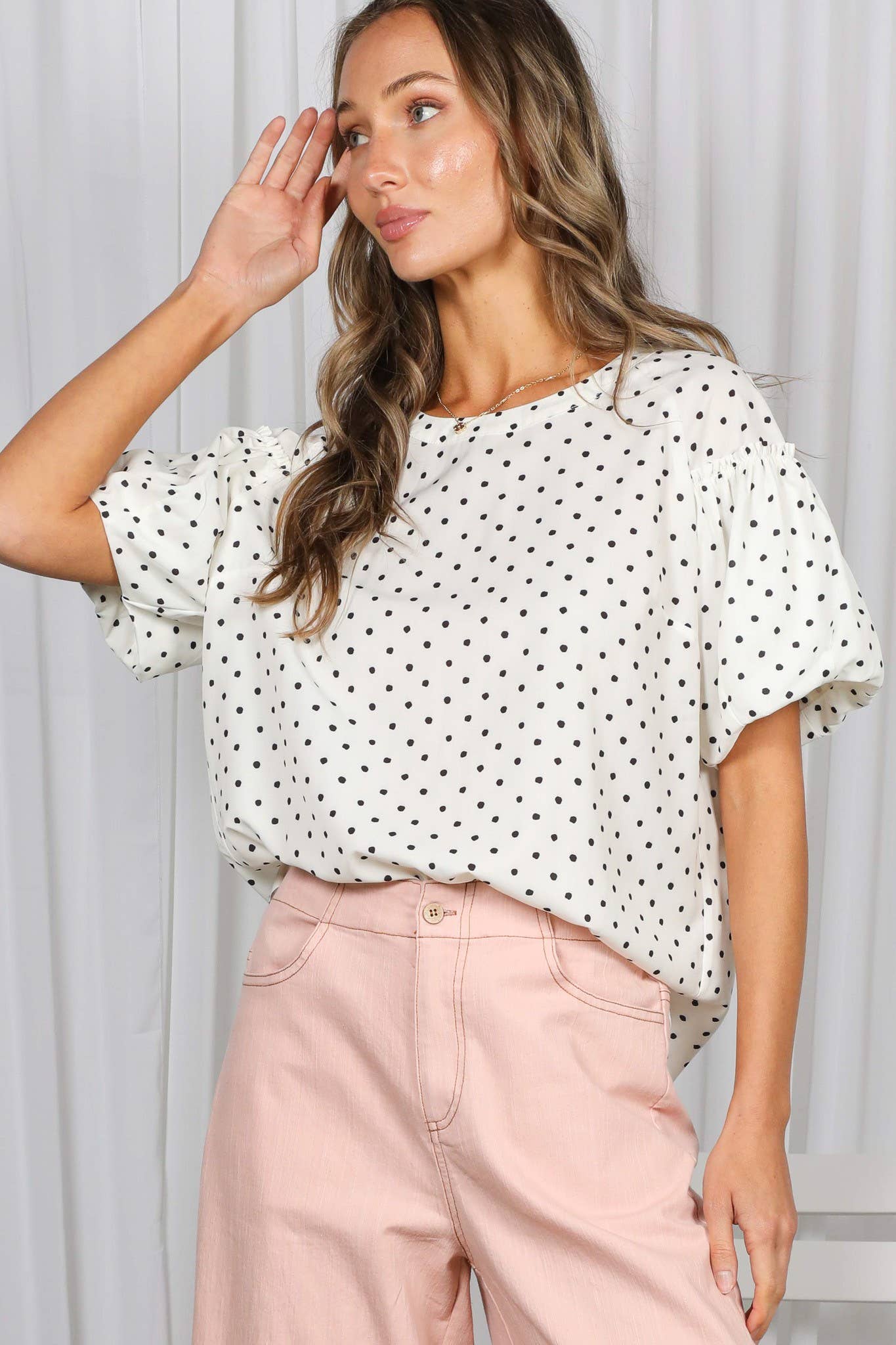 Swiss Dot Puff Sleeves Top