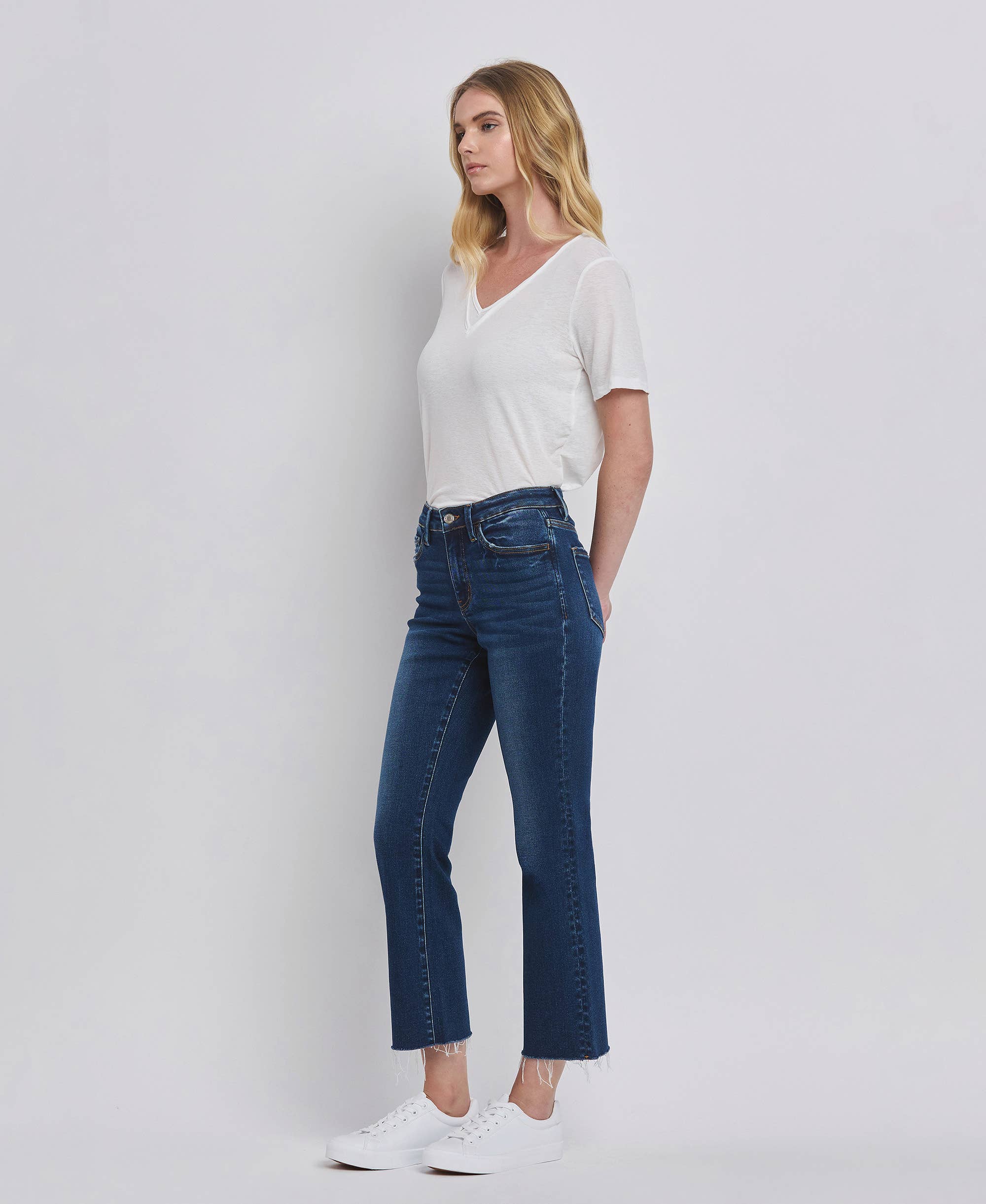 HIGH RISE MINI BOOTCUT JEANS