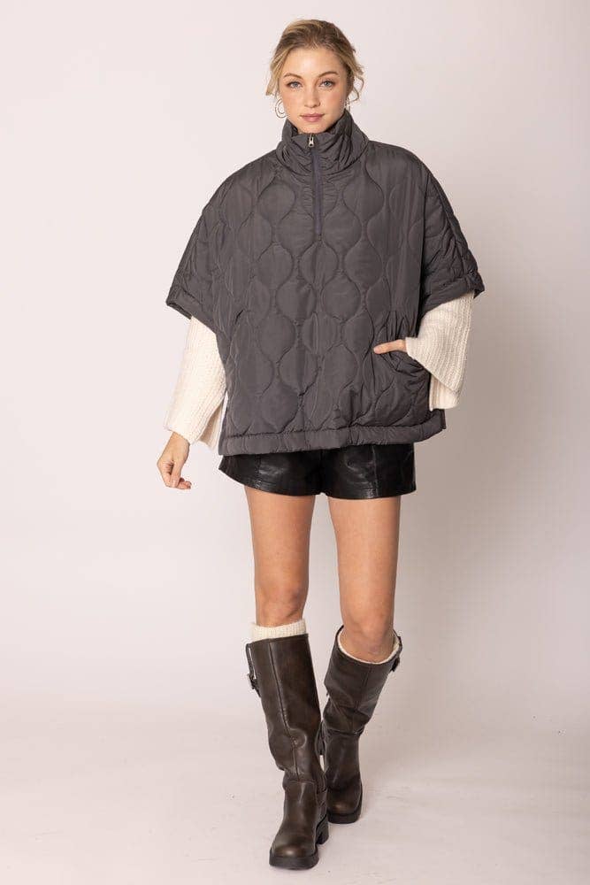 Quarter Zip Quilted Puffer Poncho