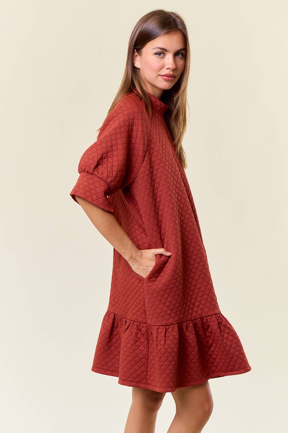 Quilted Mock Neck Mini Dress