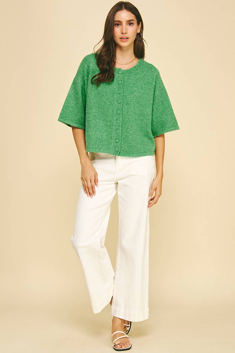 BUTTON DOWN SHORT SLEEVE SWEATER
